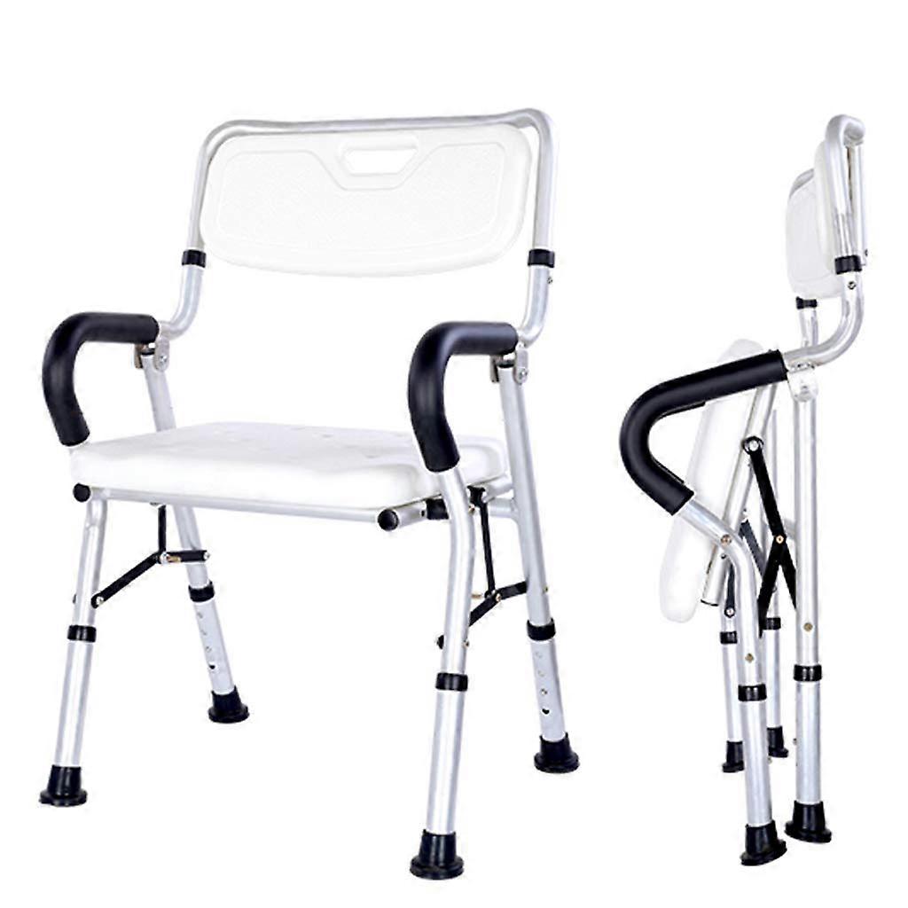 Folding shower stool, Foldable shower chair, Portable bath seat with sturdy aluminum legs, Adjustable with backrest bathroom aid.