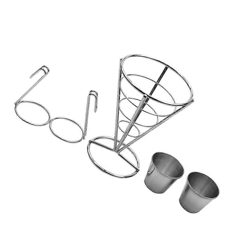 Fry Baskets Chips Rack Conical Appetizer Serving Rack Outdoor Events Silver Color 10 x 10 x 14 Cm 1 Set