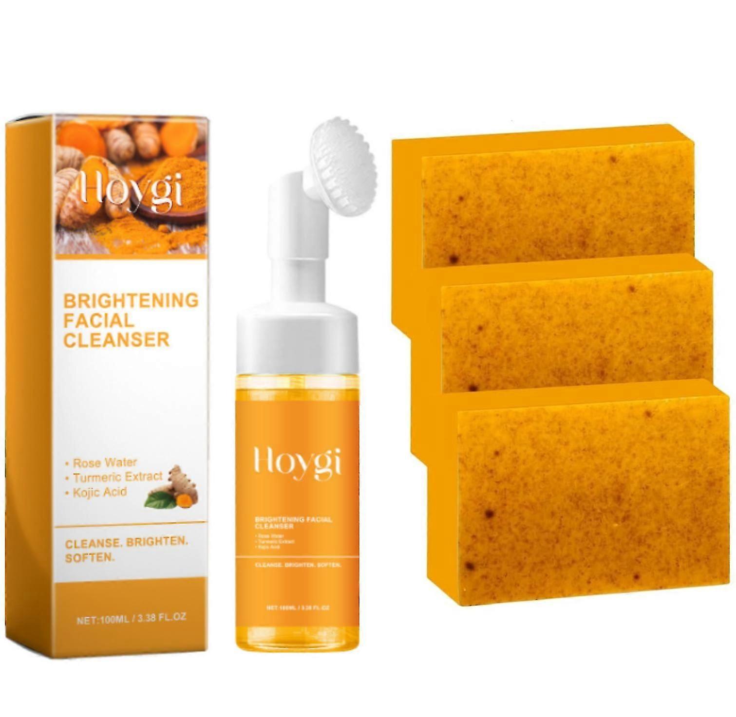 Tuemeric Facial Cleanser & Turmeric Soap Set, Turmeric Cleansing Mousse, Turmeric Face Wash and Soap Bundle for Face & Body, Deep Cleansing