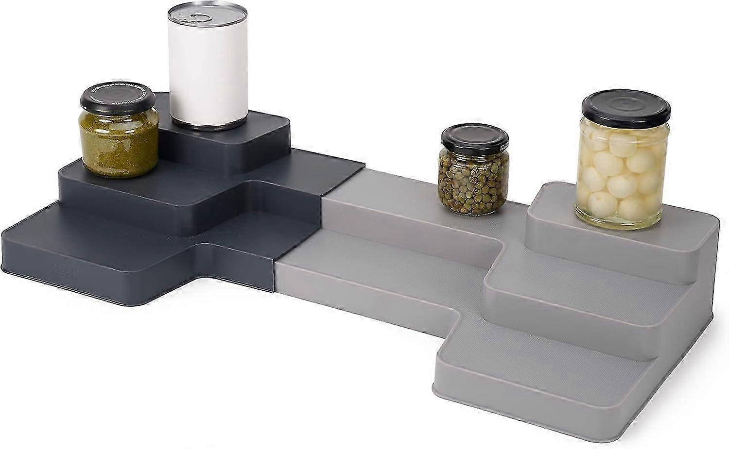 Expandable Gray Tiered Kitchen Cabinet Organizer for Efficient Storage