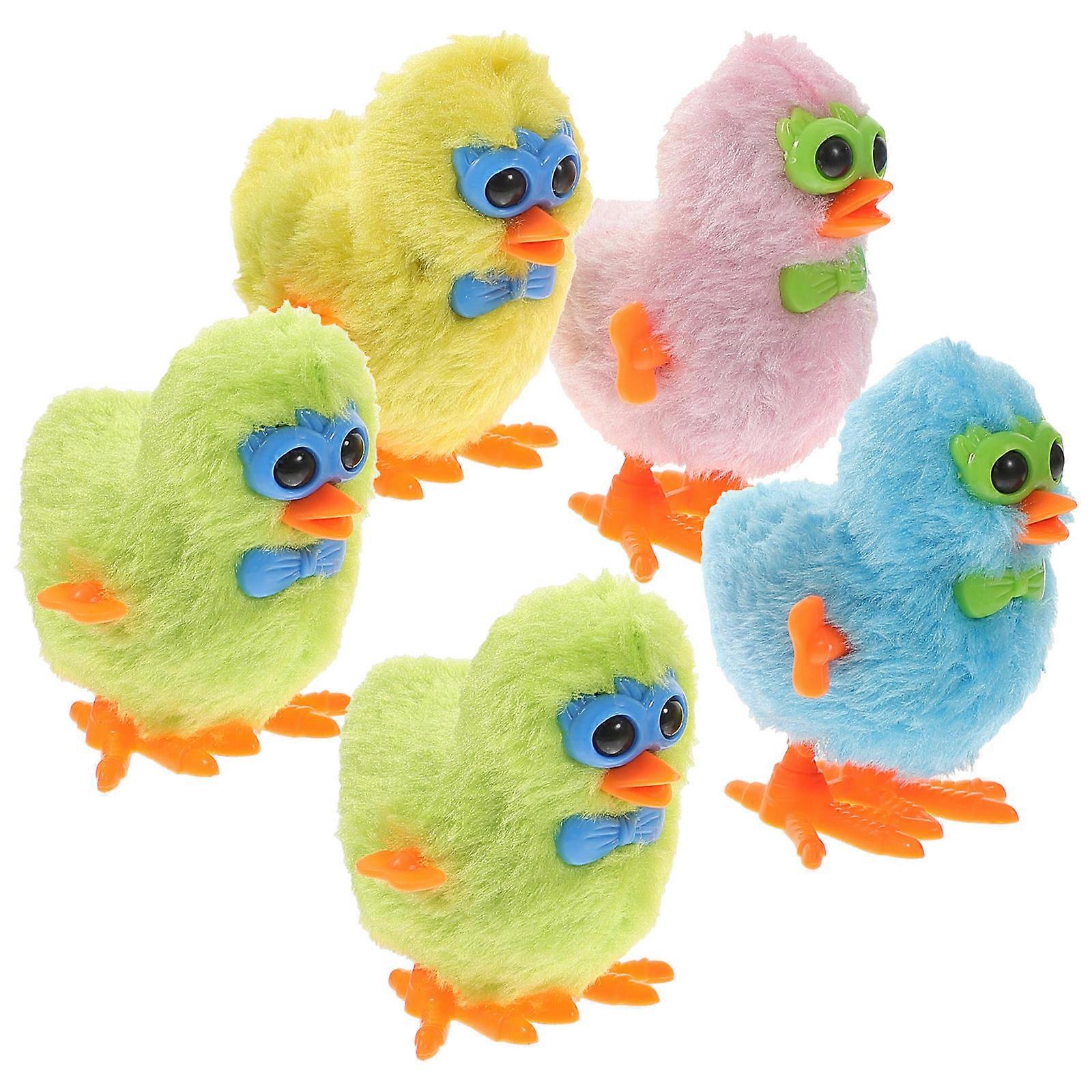 Easter Chicks Wind Up Toy for Decor 5Pcs Plush Jumping Chickens