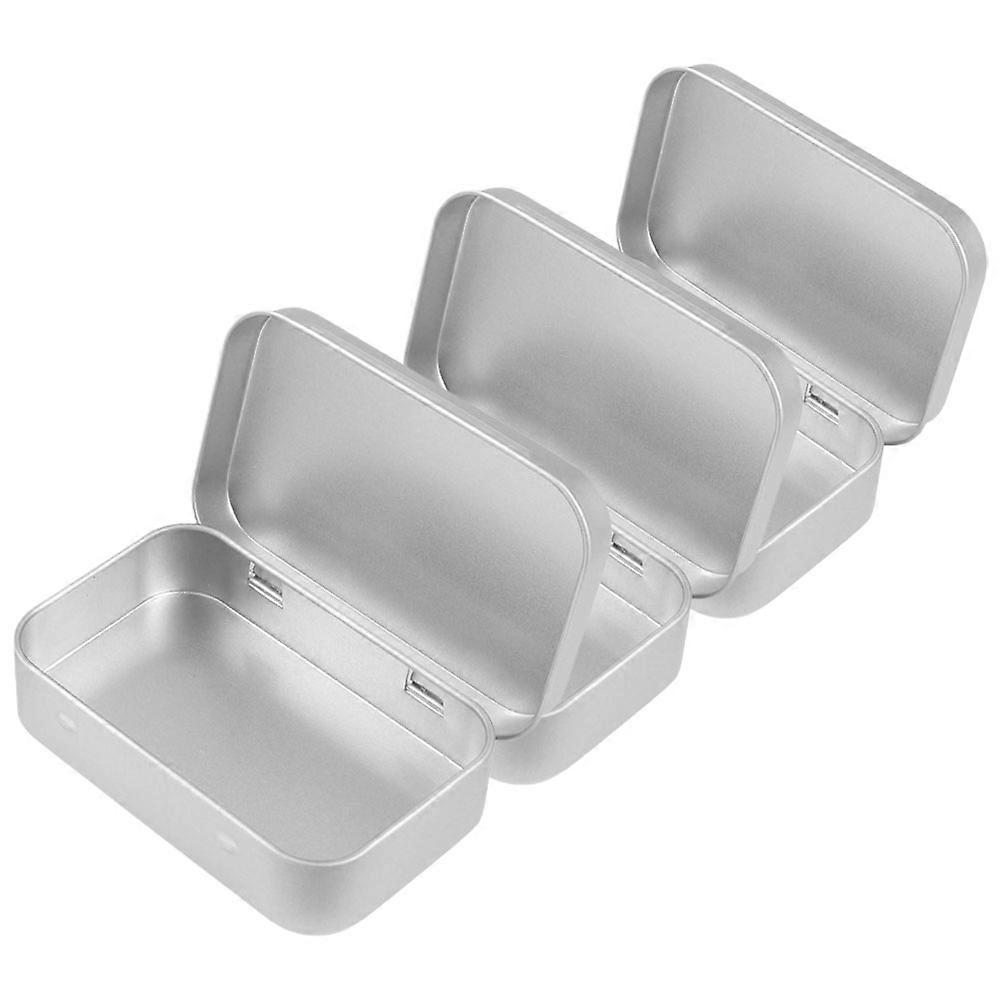 Empty Storage Tin Rectangular Metal Tins For Home Use Travel Office Silver 9.40X6.00X2.00CM Easy Access 3Set