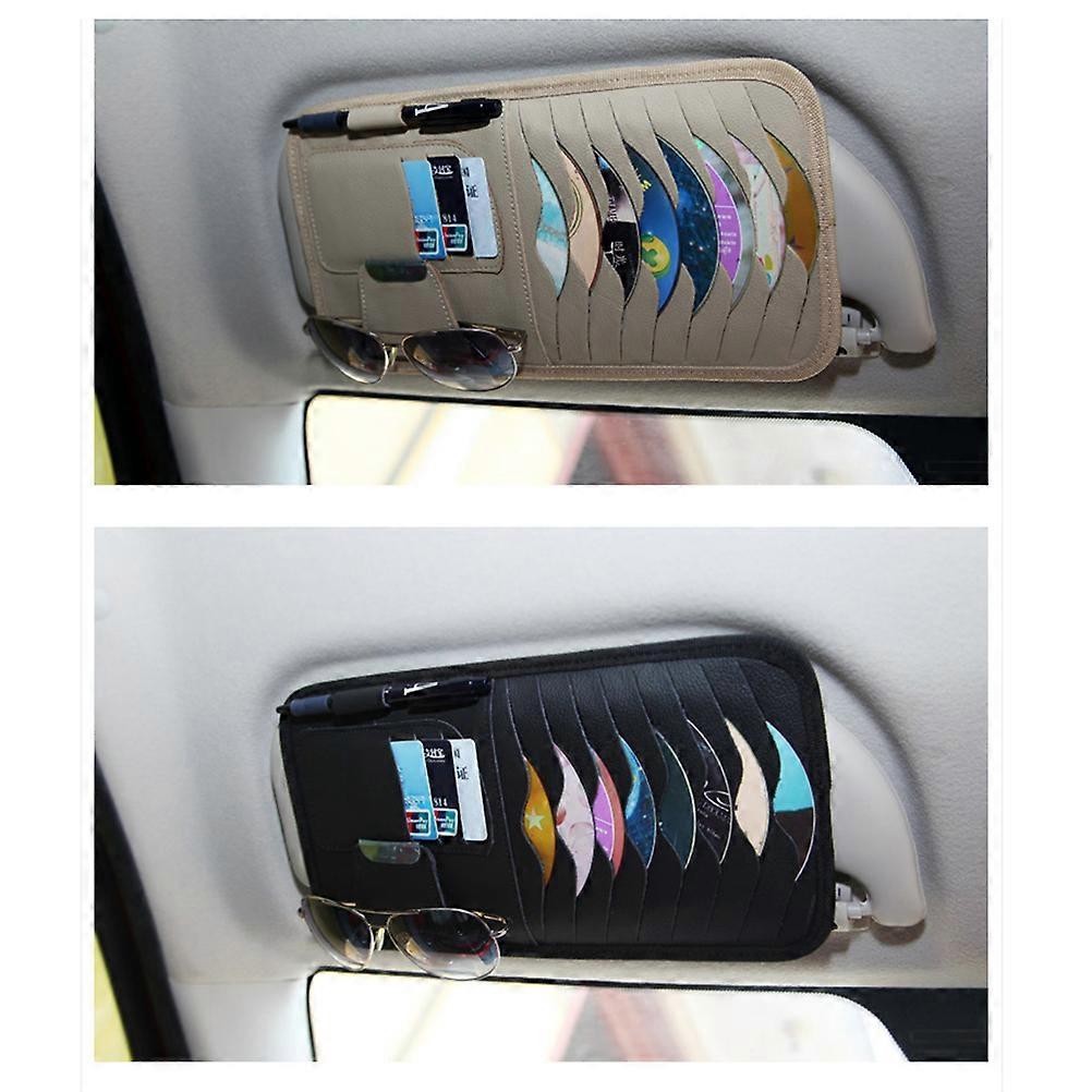 Cd Holder For Car Visor Organizer Auto Sun Visor Cover Black Pu Leather Multipurpose Sunshade Sleeve 1Set