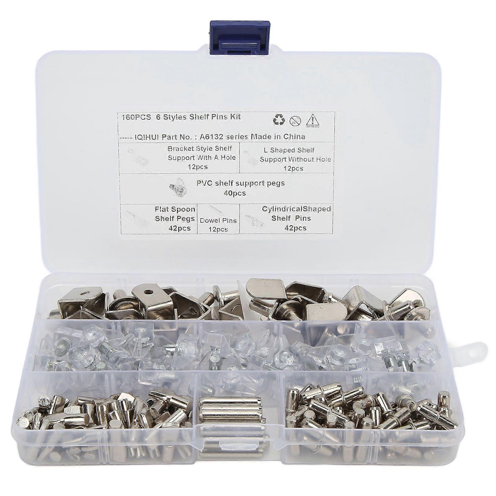 160pcs 6 Styles RV Shelf Pins Kit Nickel Shelf Support Pegs Cylindrical Pins Holder L Shaped Bracket for Cabinets