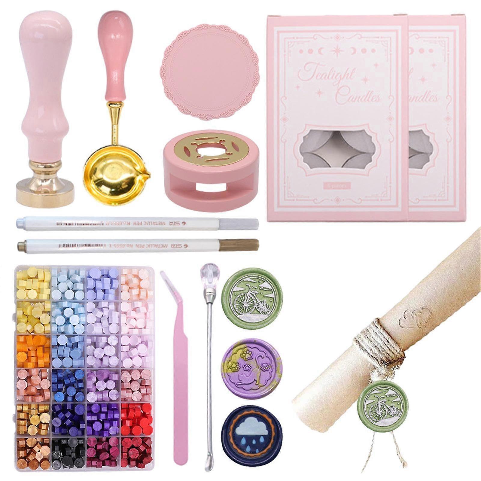 Wax Seal Stamp Kit Colorful Wax Beads, FireColored Stamp for Invitations