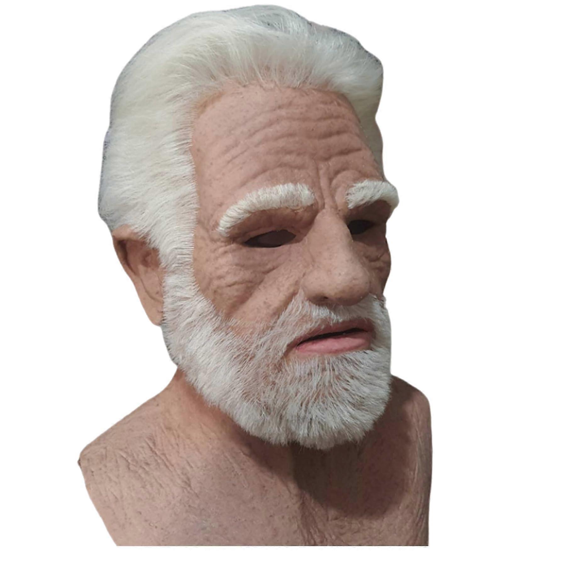 Old Man Mask for Halloween Realistic Latex Face Mask White Hair Beard