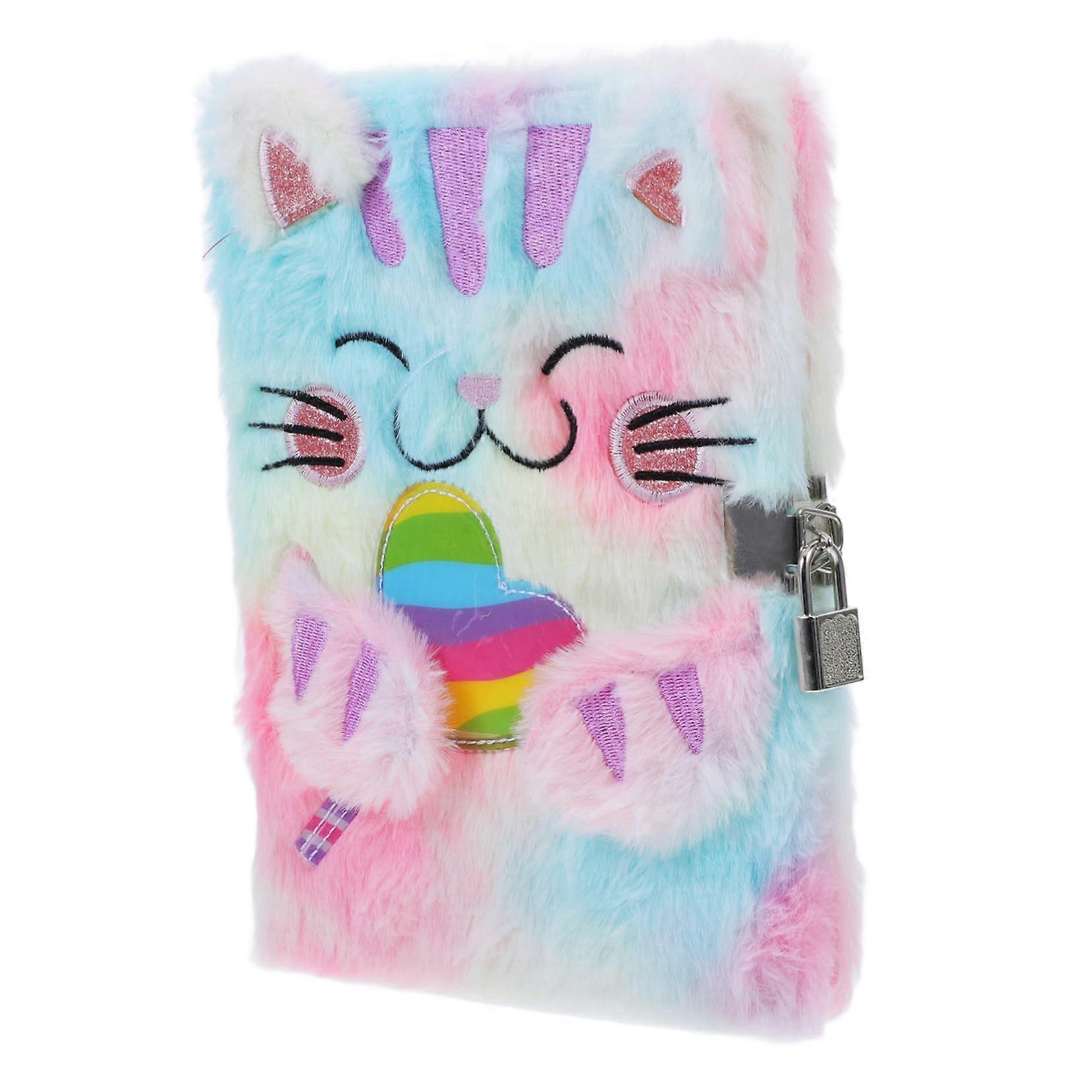 Cat Plush Notebook with Lock, Soft Surface Cute Diary for Secure Writing and Drawing, Ideal Gift for Kids