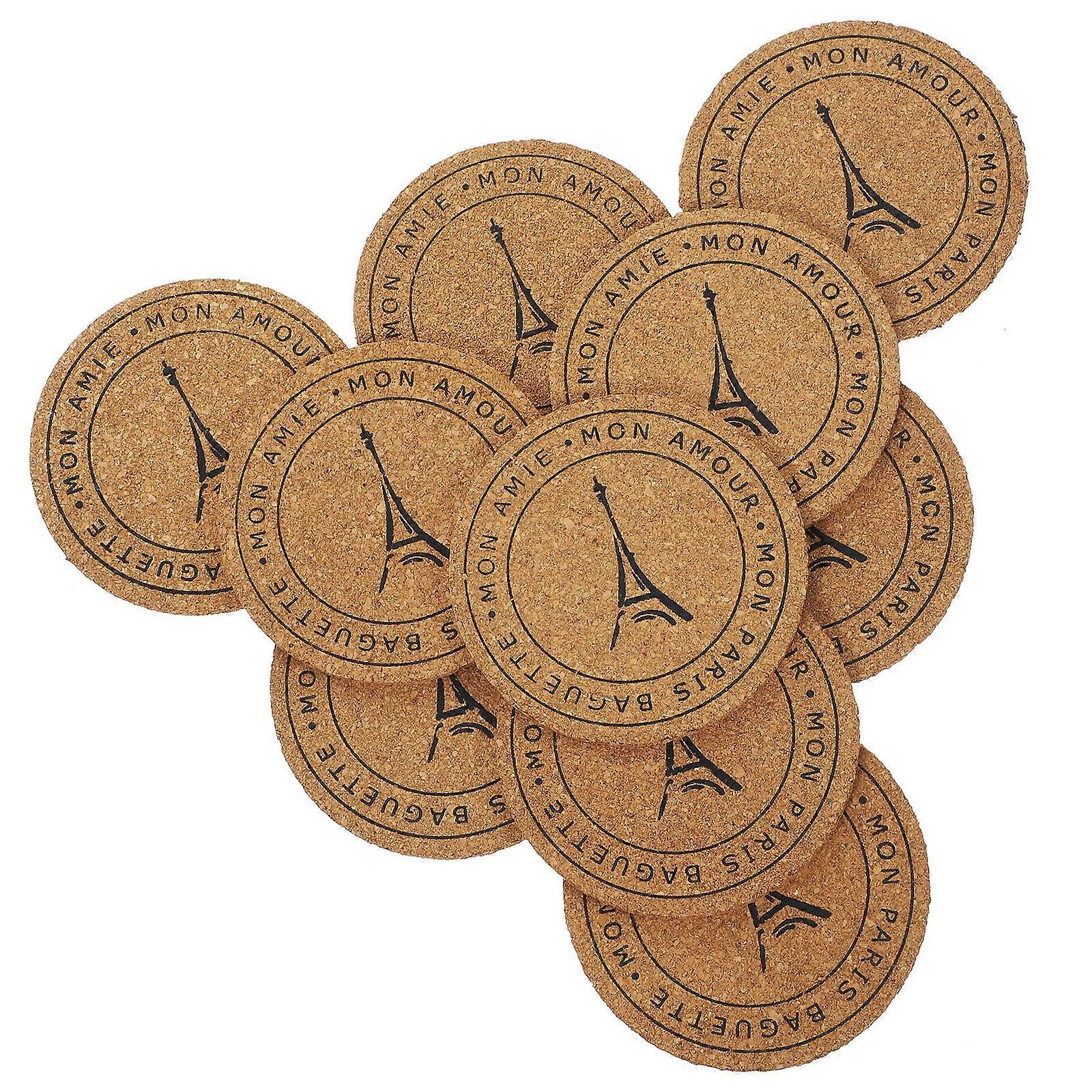 Cork Coasters for Protecting Table from Drink Cups with Heat Insulation and Non Slip Feature Light Brown Round 10pcs