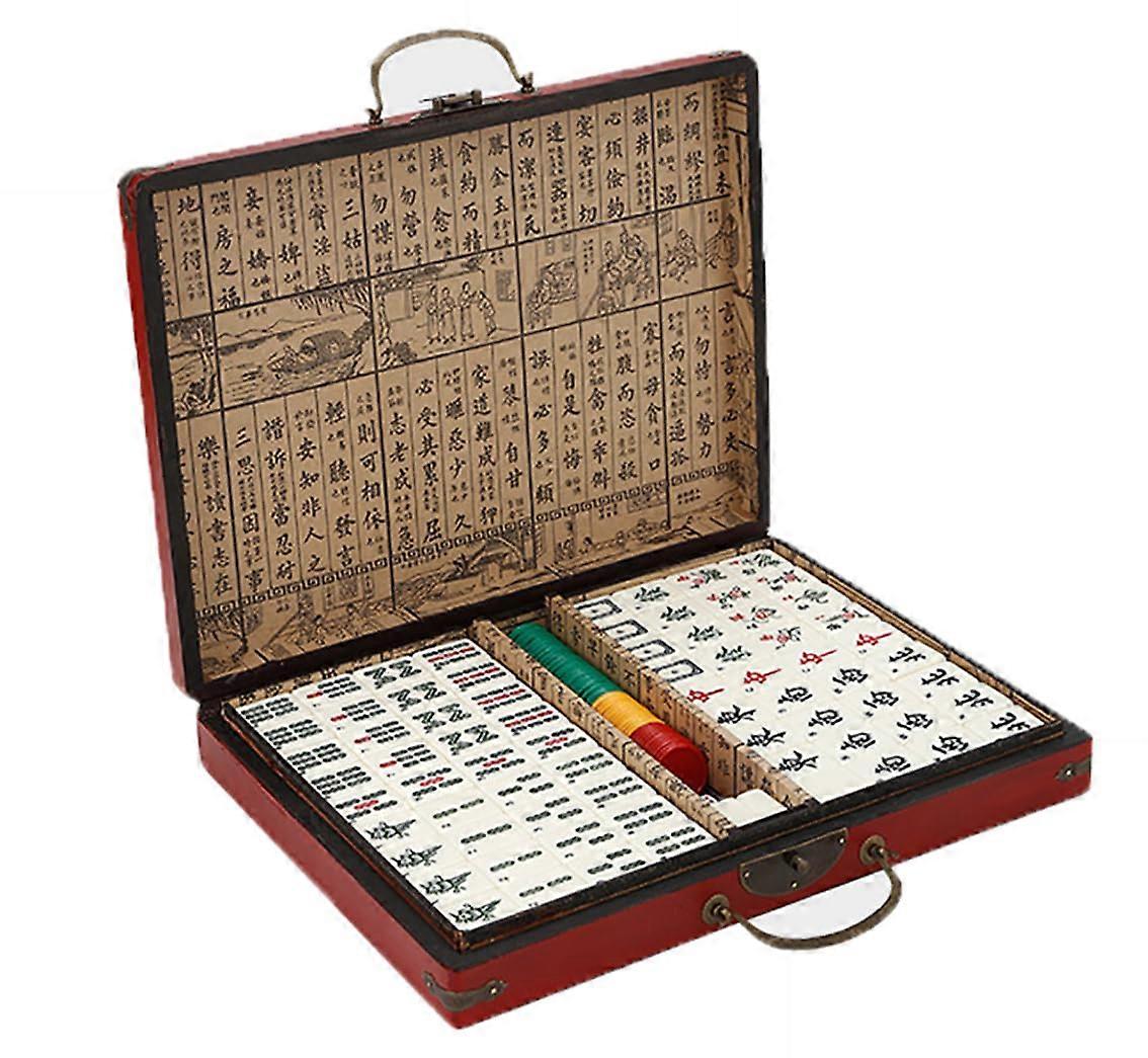 English Mahjong Set, Chinese Mahjong Playset with Carry Bag, 144 Tokens, 2 Dice