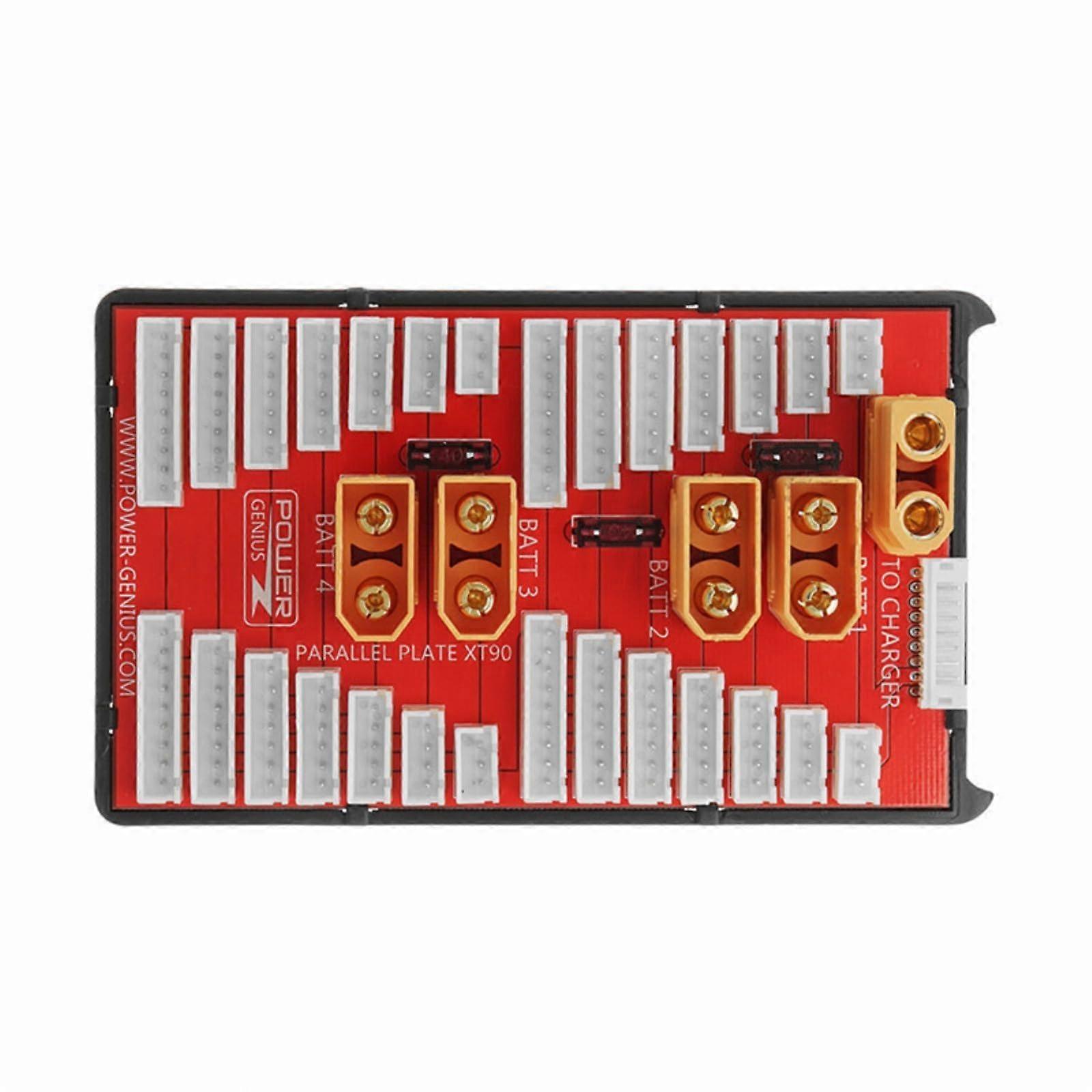 Charging board with multiple batteries for FPV racing, featuring lowresistance contacts and thermal management, 2 to 8S.