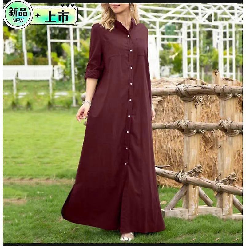 Solid Color Stand Collar Long Sleeve Temperament Elegant Simple Loose Cardigan Long Dress