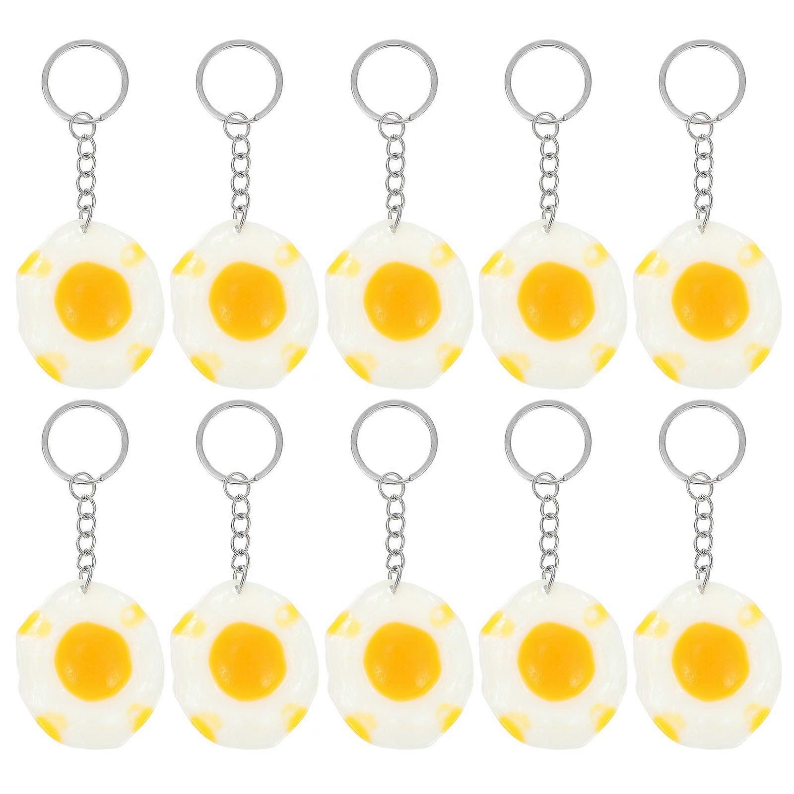 Funny Poached Egg Keyring Ideal For Collectors And Decorative Bag Ornament Featuring Durable Resin Material 10Set