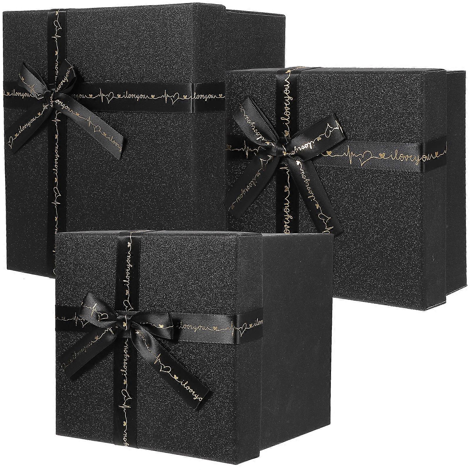 Black Gift Boxes for Presents Made with Durable Paperboard Suitable for Storage Use Lightweight and Smooth Surface 3pcs