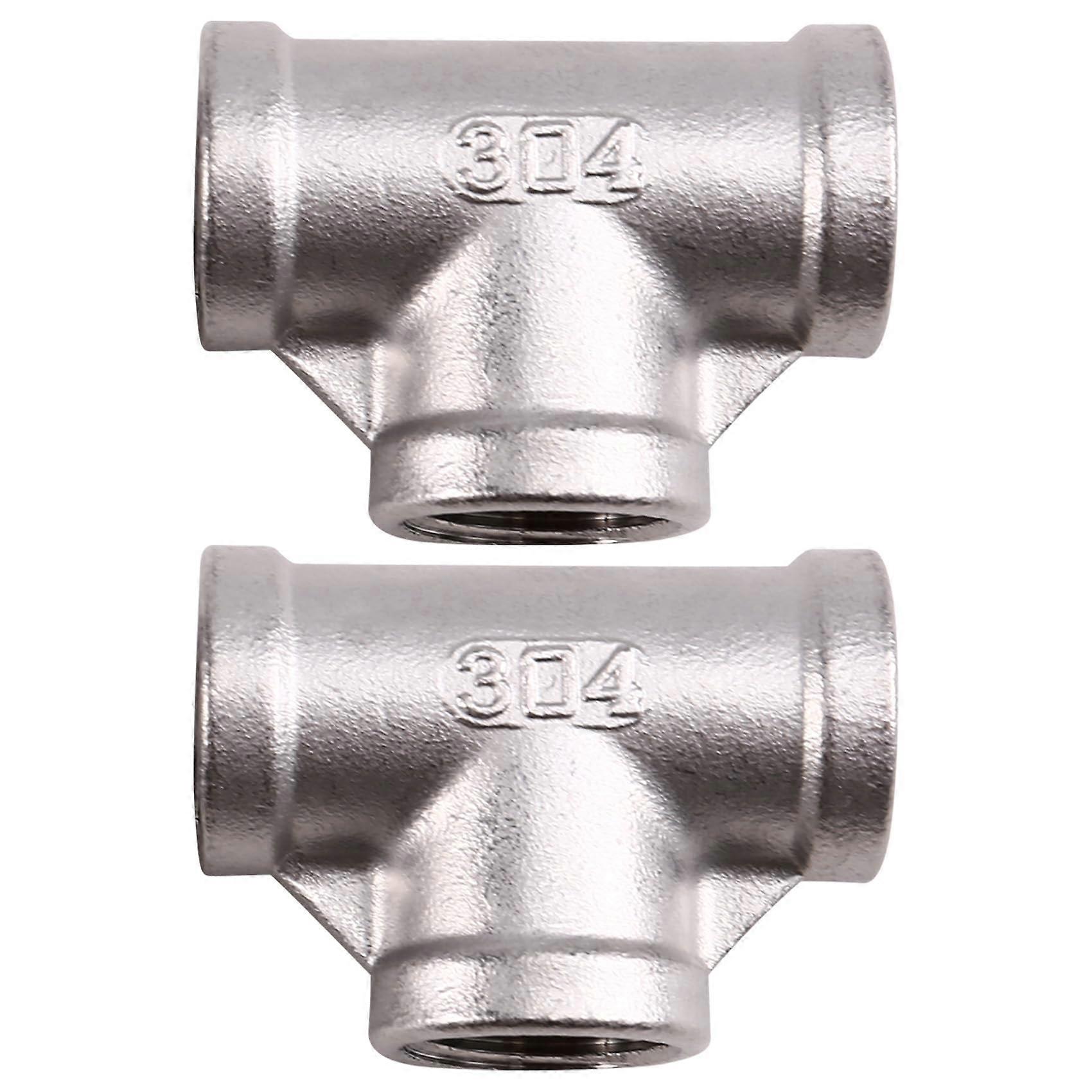 304 Stainless Steel Female Threaded Tee Fitting BSPT 1/2 Inch Pipe Connection, 2-Pack
