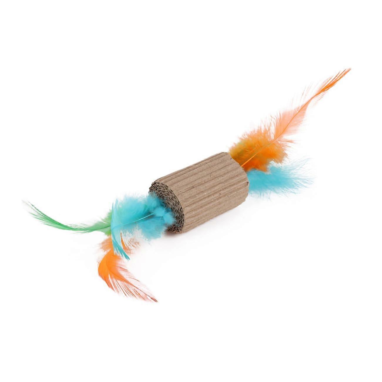 Cat Toy Corrugated Cardboard with Colorful Feathers, Eco-Friendly Scratch Toy for Kittens, Stress Relief and Exercise
