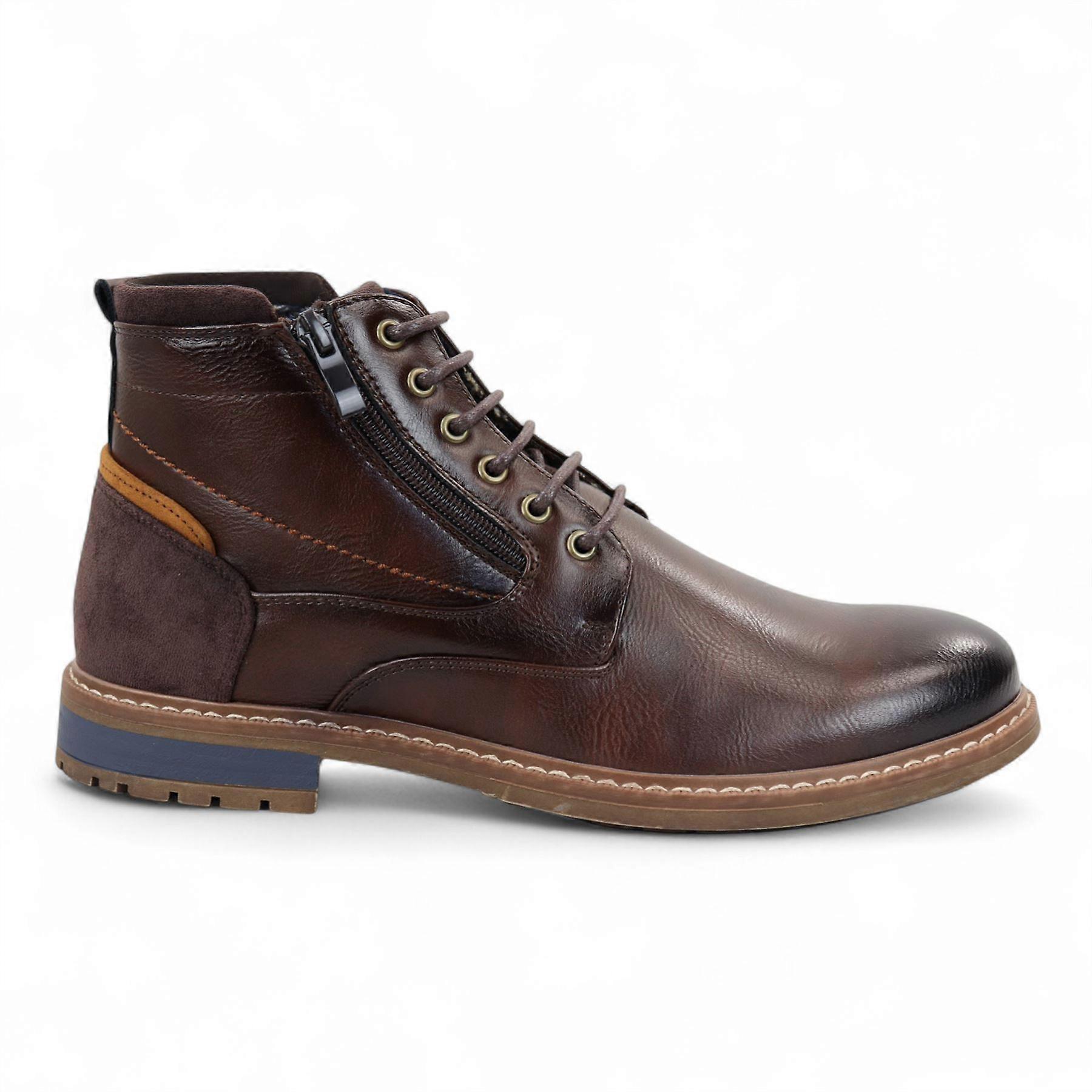 Men's Biker Lace-Up Ankle Boots Rugged Style Non-Slip Sole