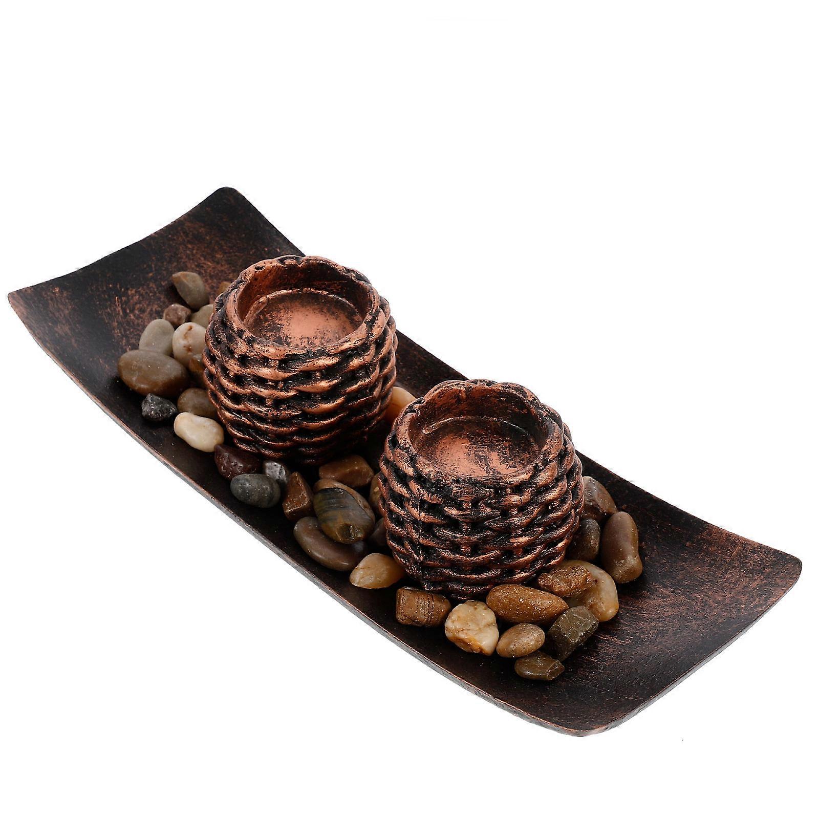 Retro Candlestick Holders 1 Set Stones And Tray For Creating A Warm Ambiance On Thanksgiving Christmas And Anniversaries
