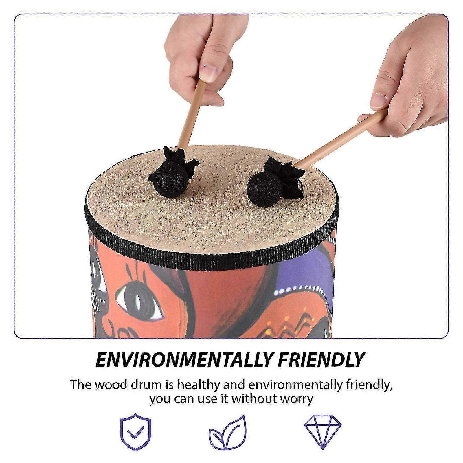 7 Inch Wooden Bongo Drums - Handheld Percussion Instrument for Kids & Adults with No-Burrs, Includes Drumsticks & Shoulder Strap for Easy Pl