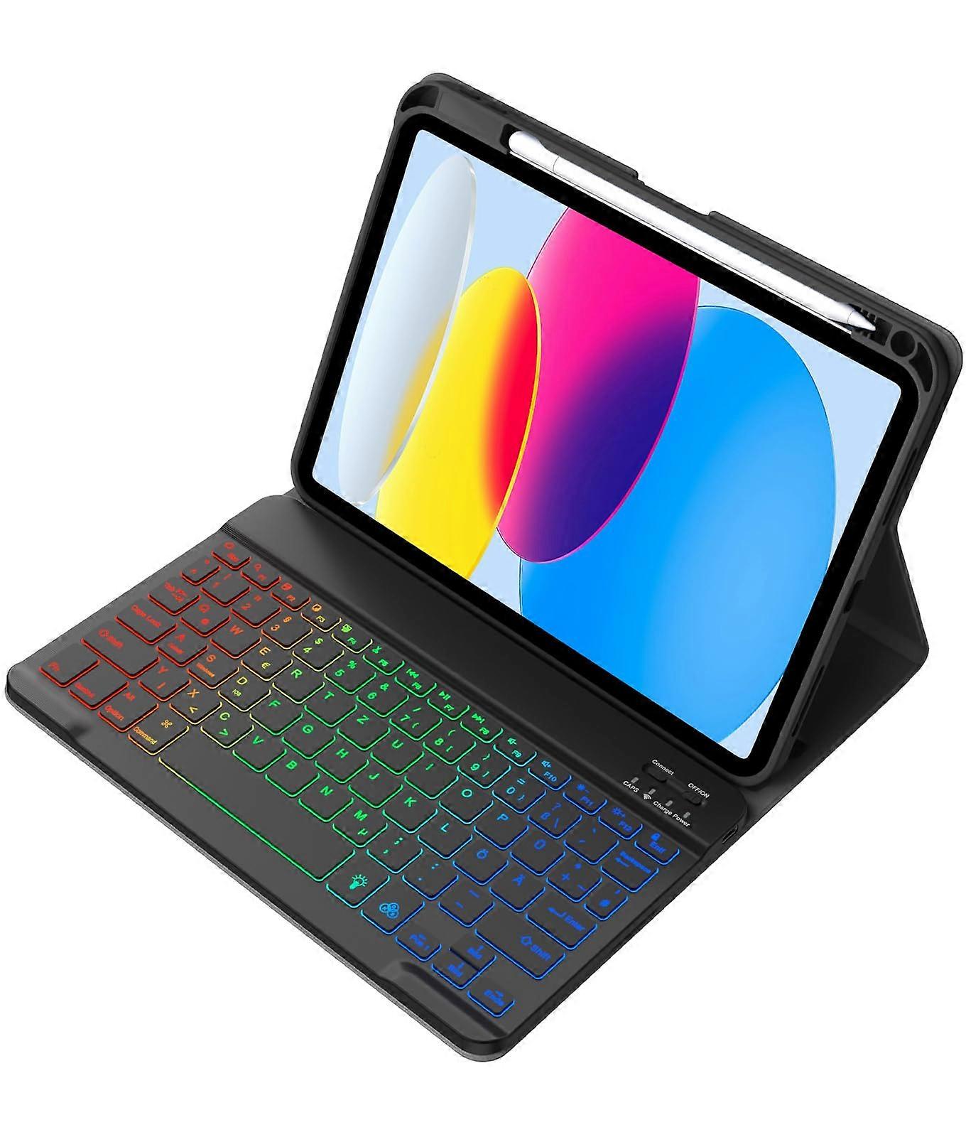 iPad 11 10th Gen / Case with Keyboard, 10.9/11 Inch, Rainbow Backlight, Black