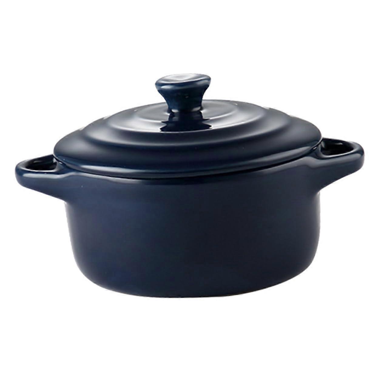 Ceramic Soup Bowl with Double Handle Oven Safe Casserole Dish Food Container 230 Ml Dark Microwave Safe With Lid