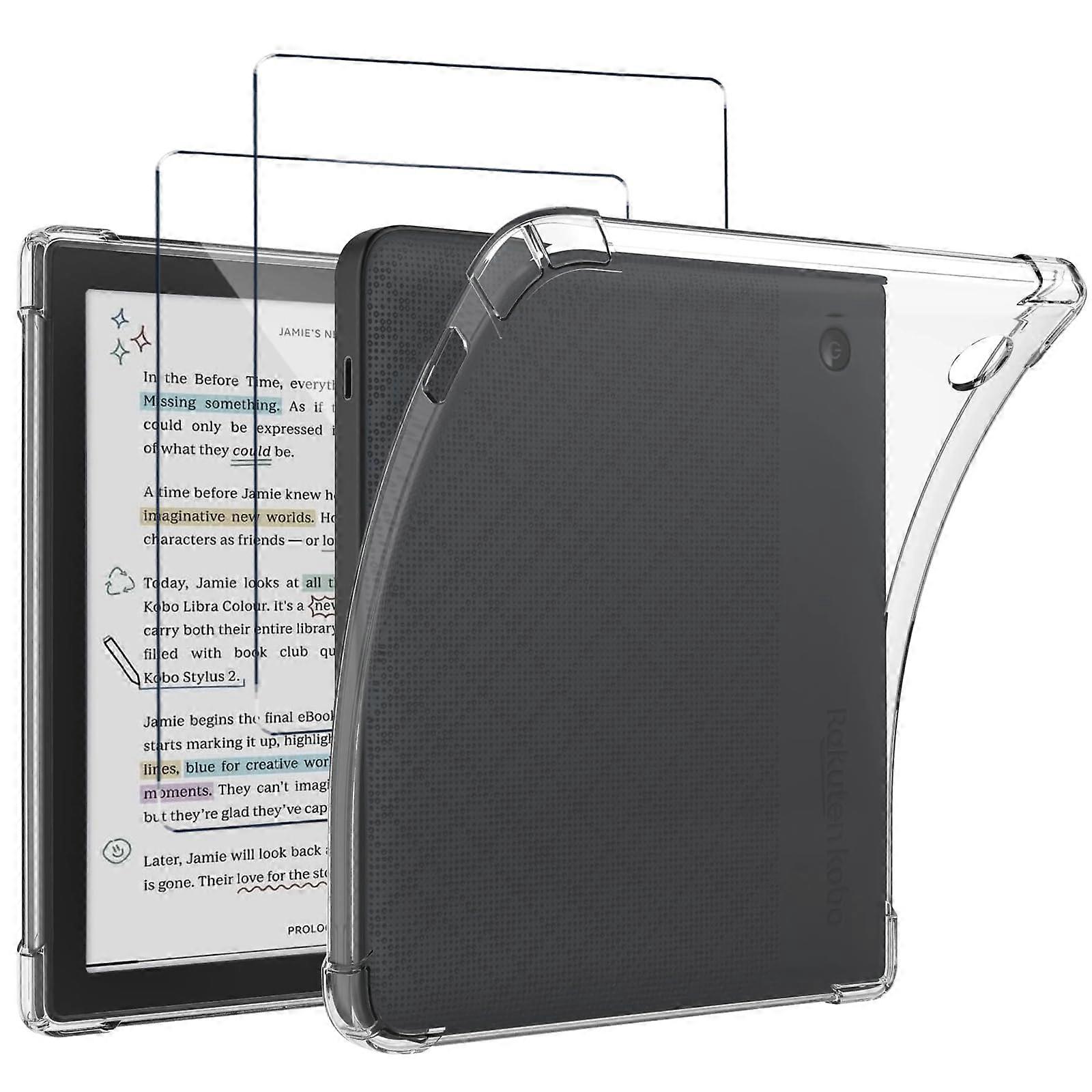 Case for Kobo Libra Colour 7 Inch, Ultra Thin Soft Silicone, Shock-Resistant Anti-Scratch with 2 Screen Protectors, Transparent