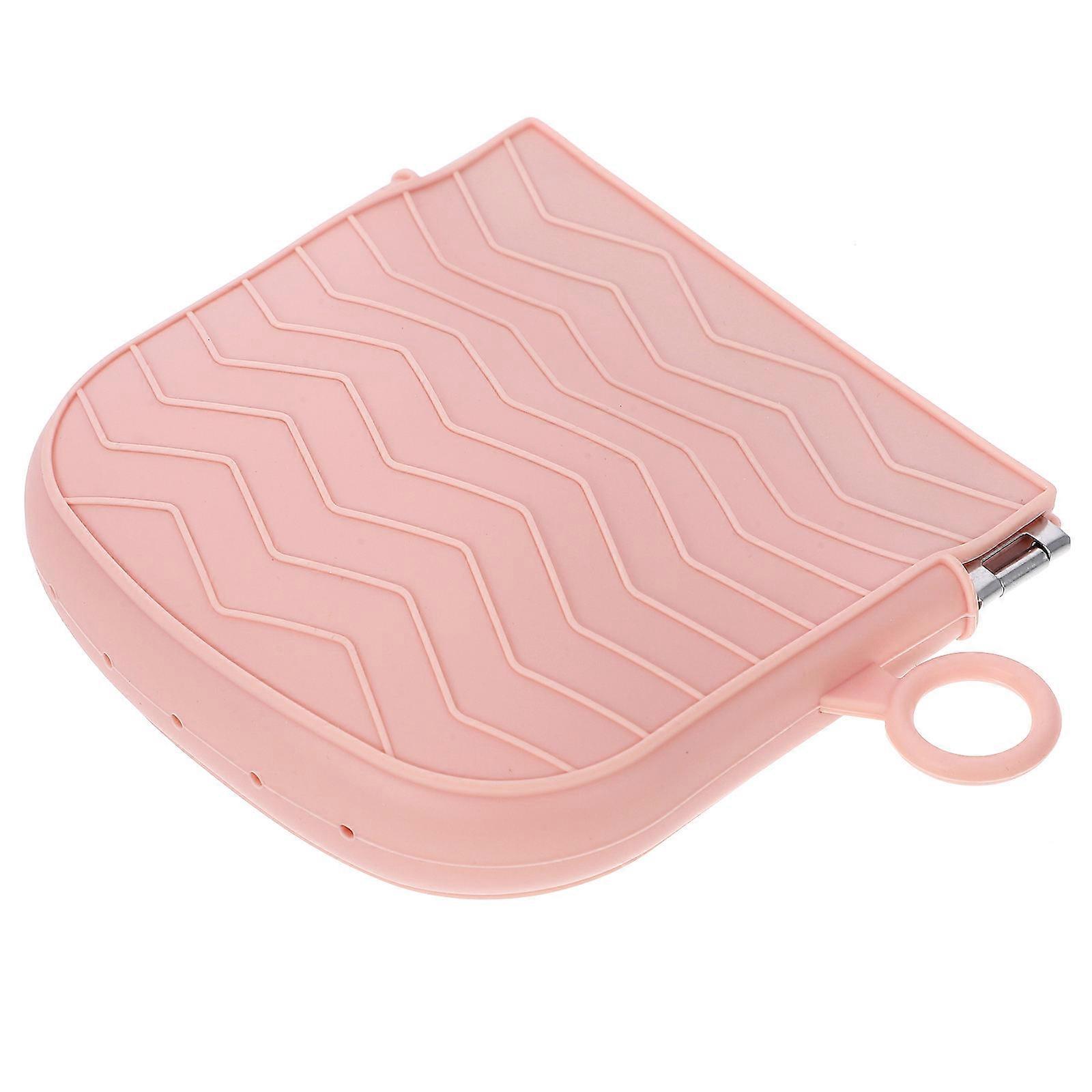 Practical Square Silicone Makeup Bag Pink Self-Closing Organizer For Outdoor 1Pcs
