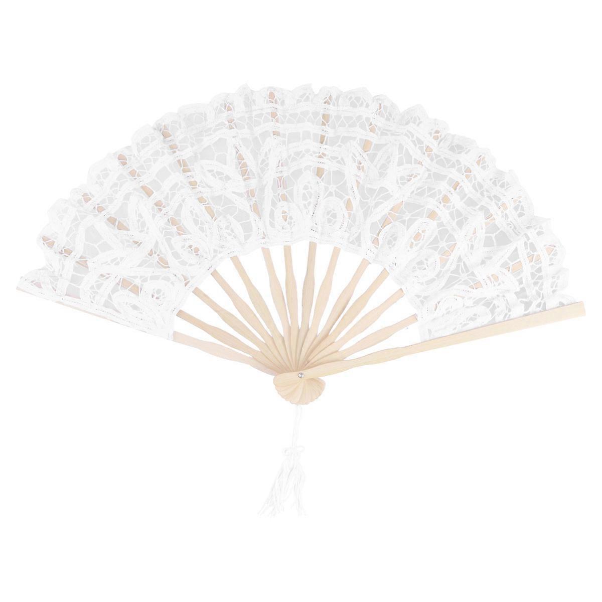 Lace Folding Fan Cotton Bamboo Portable Hand Fan for Women Ideal for Weddings and Daily Use White