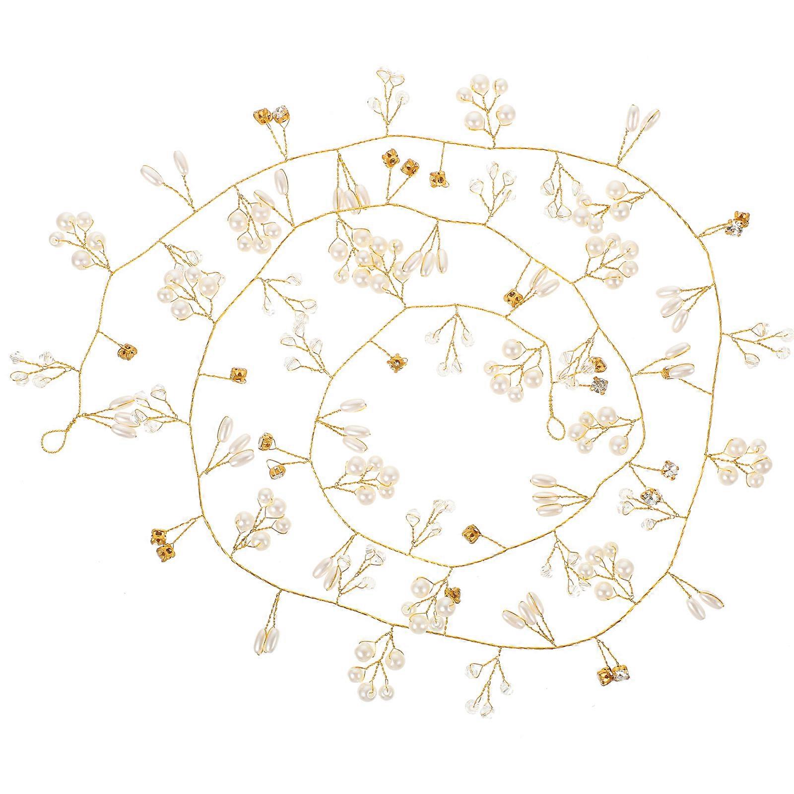 Wedding Headdress With Artificial Pearls And Curved Shape For Women In Golden Color 1Pack