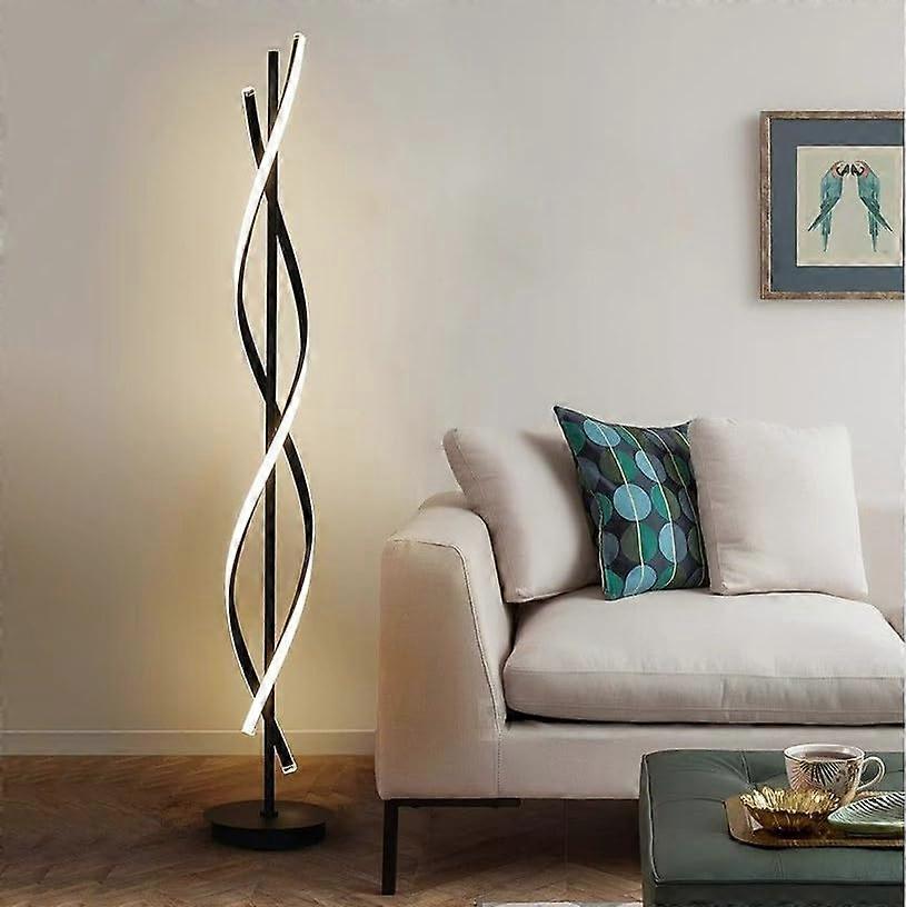 Modern LED Floor Lamp, Corner Floor Lamp Black with Remote Control, Dimmable Spiral Floor Lamp
