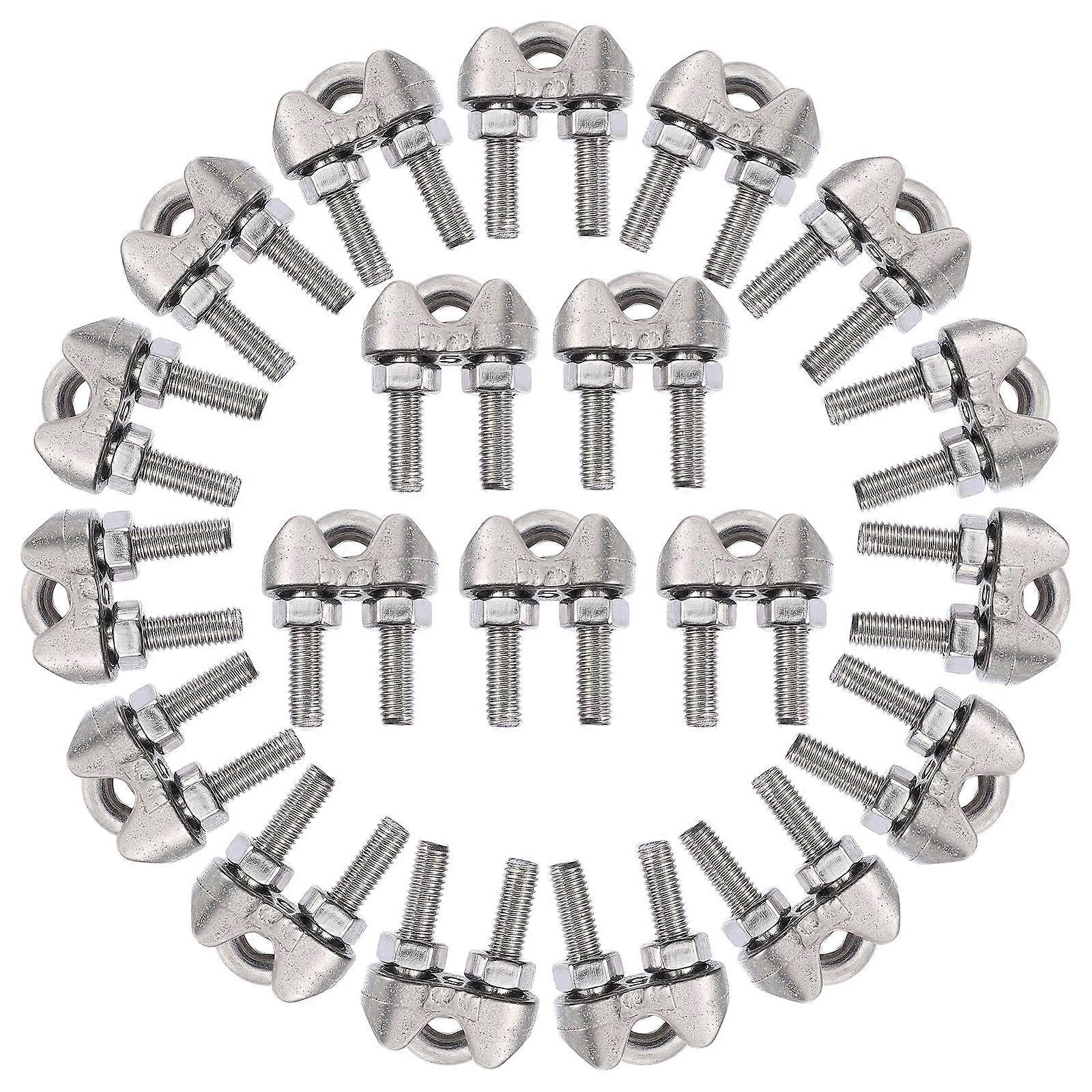 Stainless Steel Wire Rope Clamp for Cable Use 20Pcs Silver Cable Clips