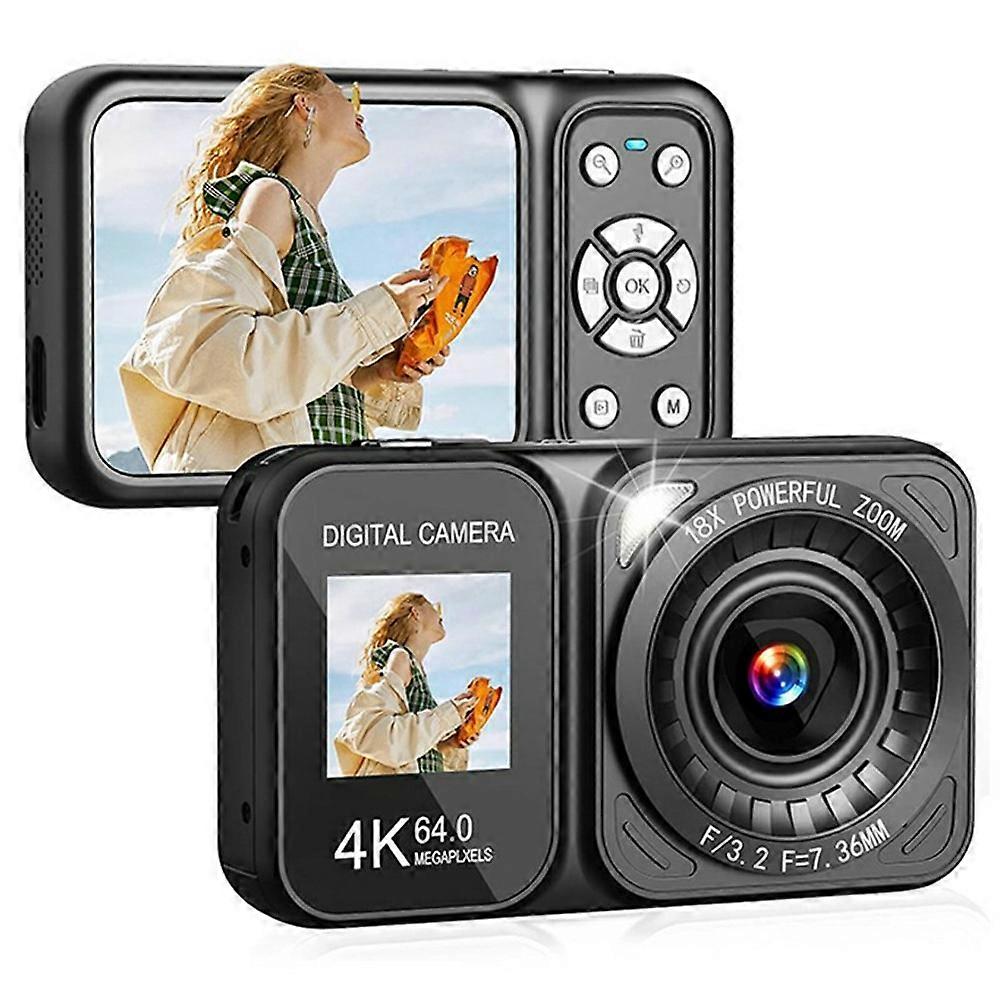 CV02 Digital Camera 2.8 + 1.4 Inch Dual Screen 4K Video Recorder 18X Digital Zoom Portable 64MP CCD