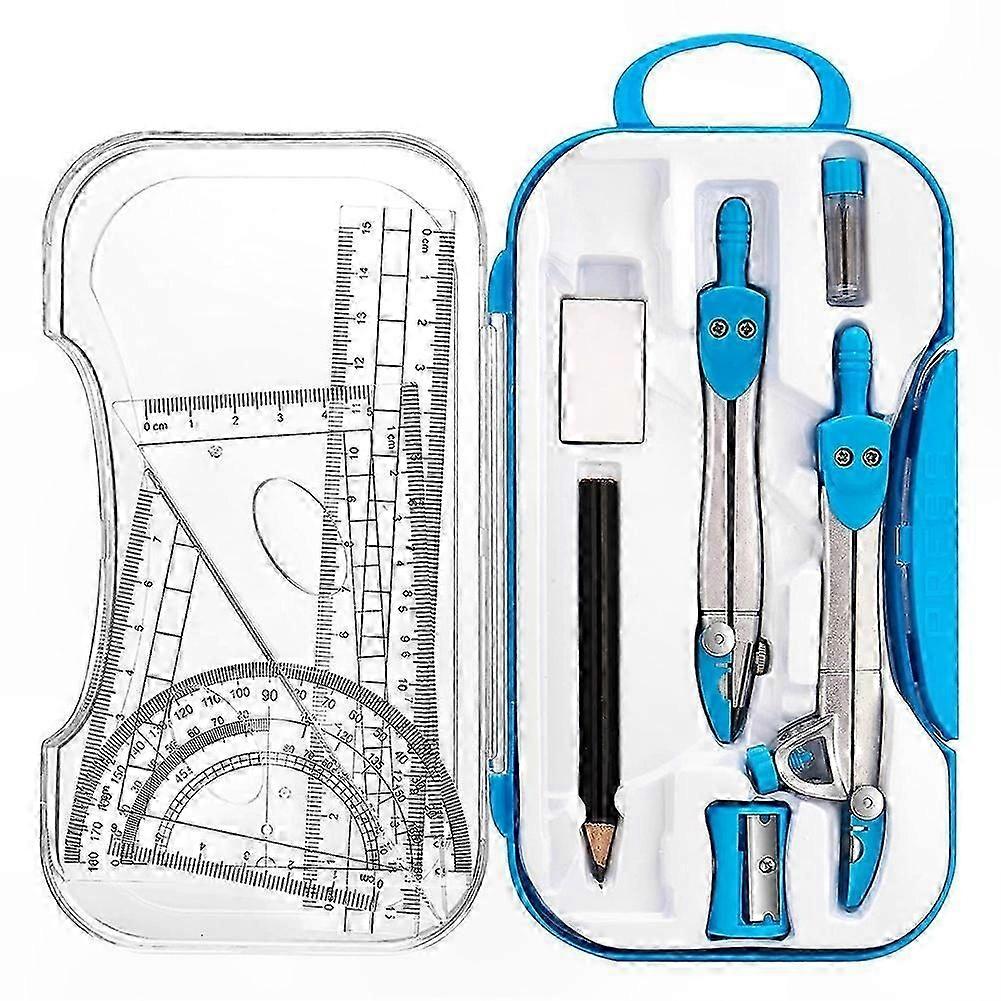 10-Piece Geometry Kit with Compass, Protractor, Ruler, Eraser, Pencil for Drafting and Design Tasks