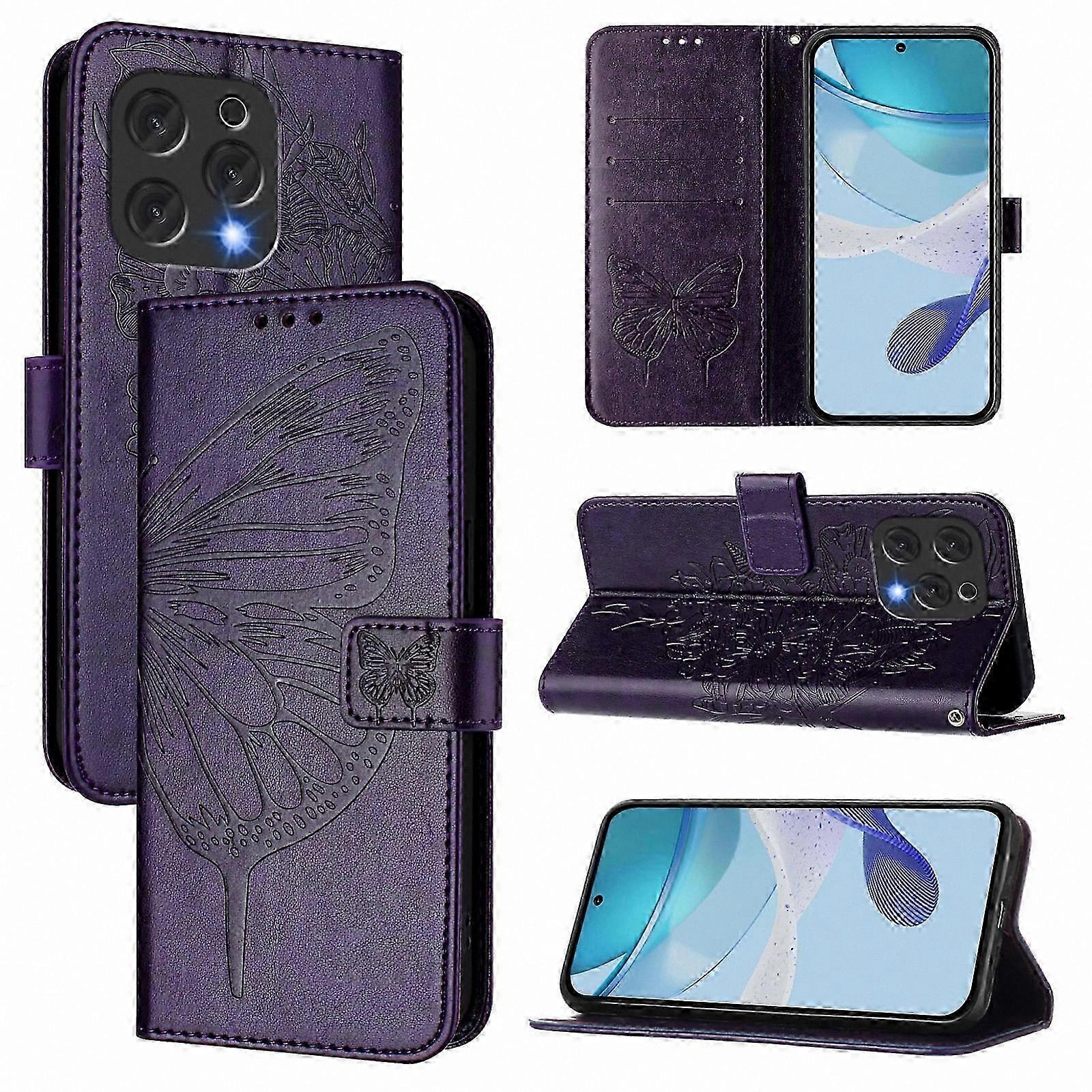 Textured Butterfly Design Leather Phone Cover