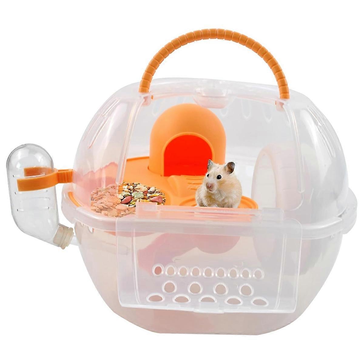 HamsterTravel Carrier ، حامل محمول مع عجلات تمرين صامتة زجاجة ماء طبق طعام 2Tiers Bre