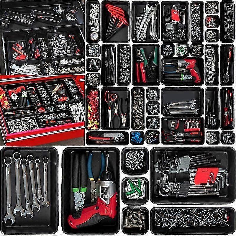 Tool Box Organizer and Storage Tray, Tool Box Drawer Organizer Bins, Toolbox Organizer Tray Divider Set, Black 32 Pack