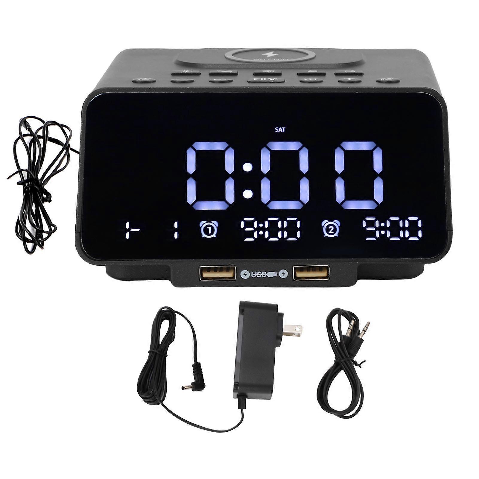 Radio Clock Speaker Bluetooth Digital Multifunction with Double USB Charging Wireless Charging
