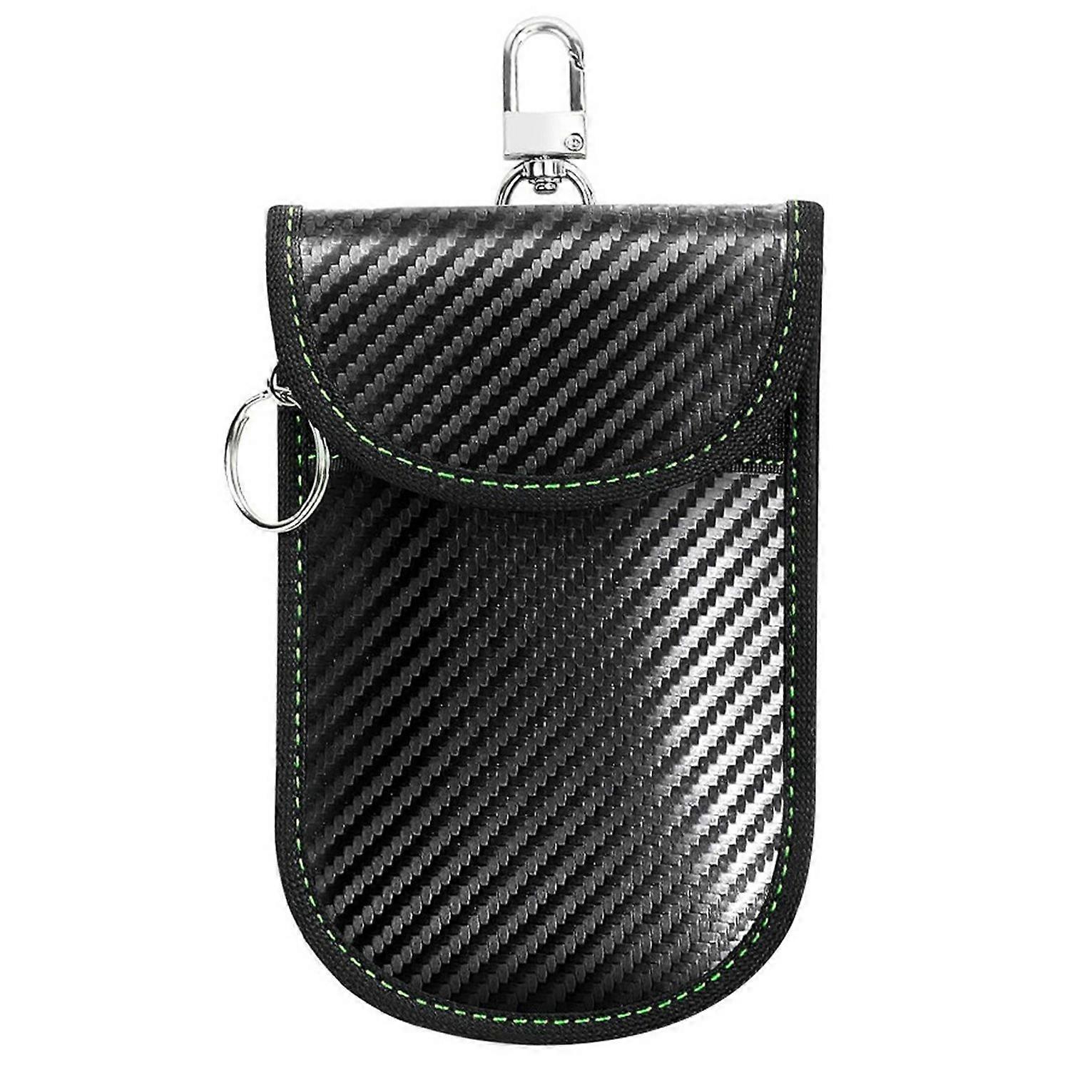 Anti Theft RFID Shielding Key Fob Protector Carbon Fiber Texture PU Leather Car Key Signal Blocking 