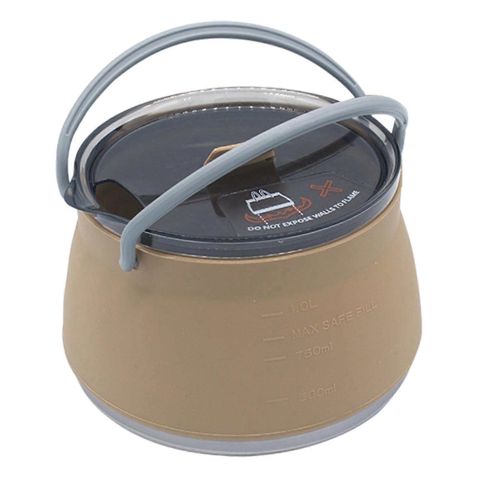 SpaceSaving Camping Silicone Cook Pot Foldable Collapsible Kettle Tea Pot Khaki
