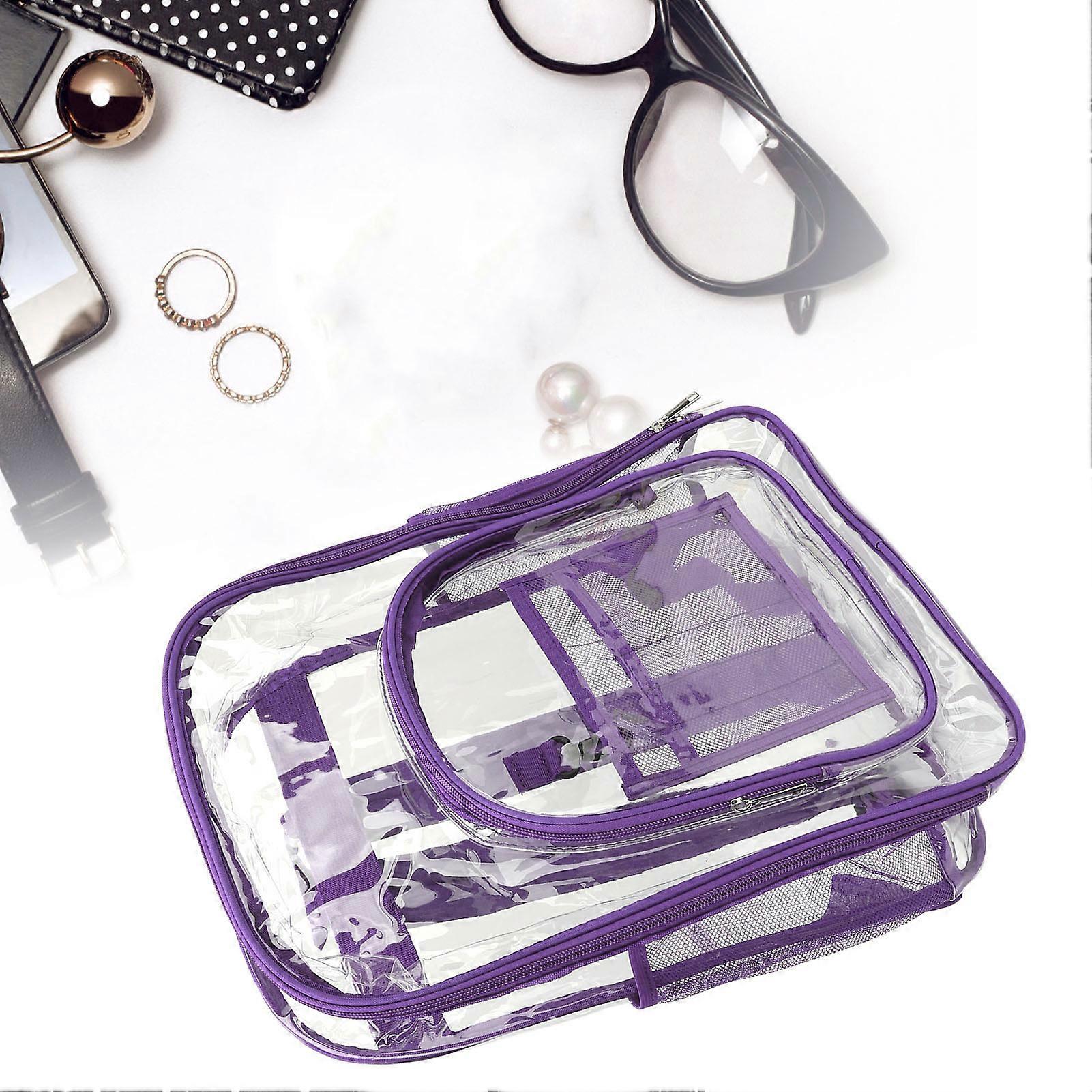 Students Large Capacity Clear PVC Backpack Purple Multi Pockets L