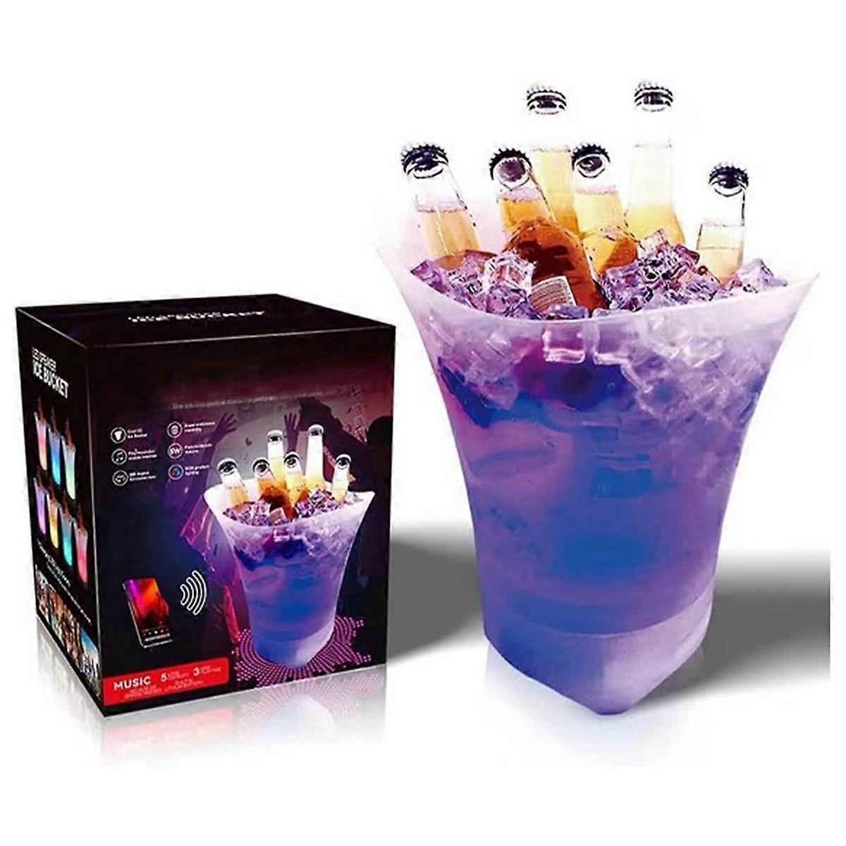 LED Ice Bucket with Bluetooth Speaker Lighted Beverage Tub for Parties Portable Wine Chiller Cooler for Events