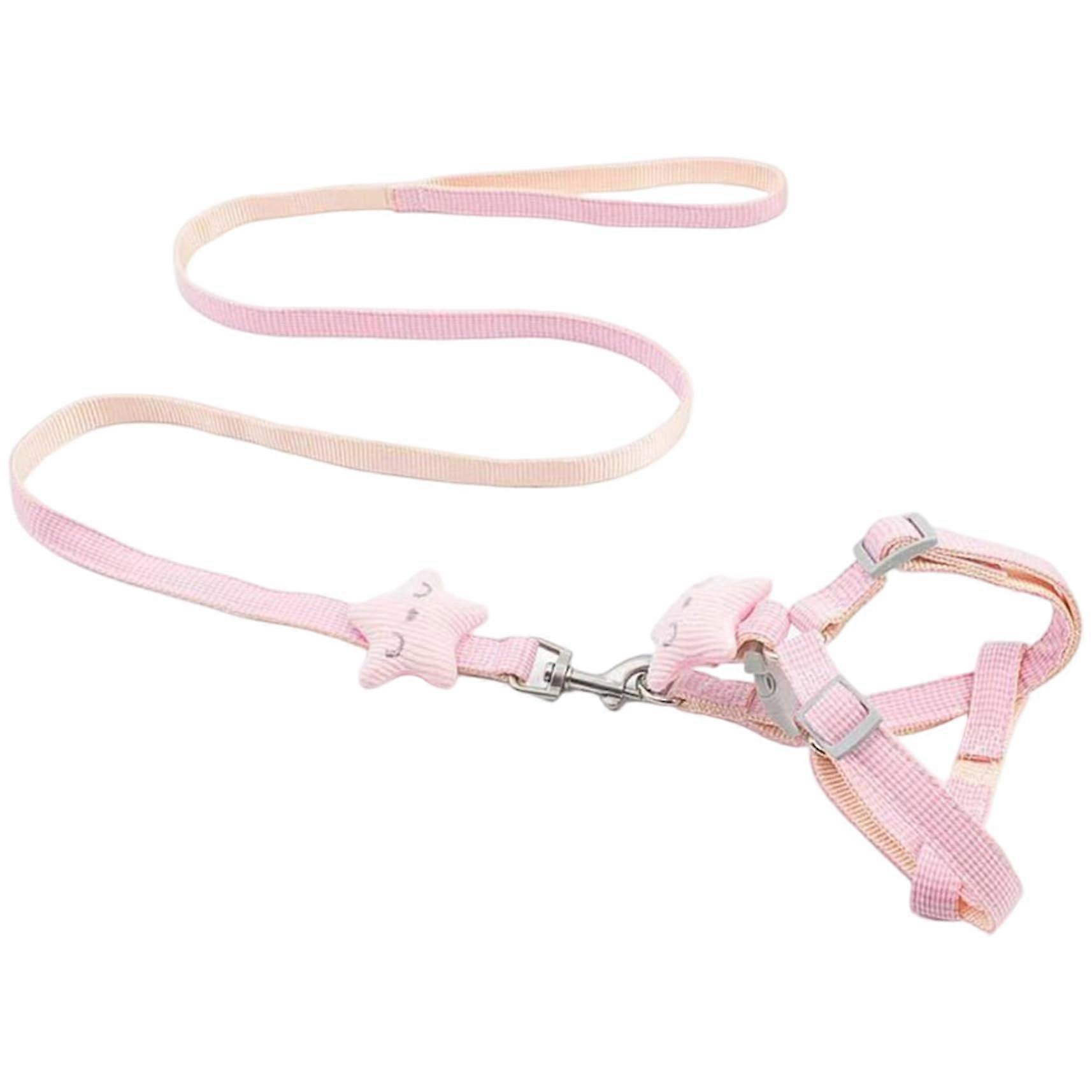 Rabbit Harness and Leash Set, Adjustable Cozy Bunny Harness and Leash With Star, For Kitten Ferret Pets, Size S Pink