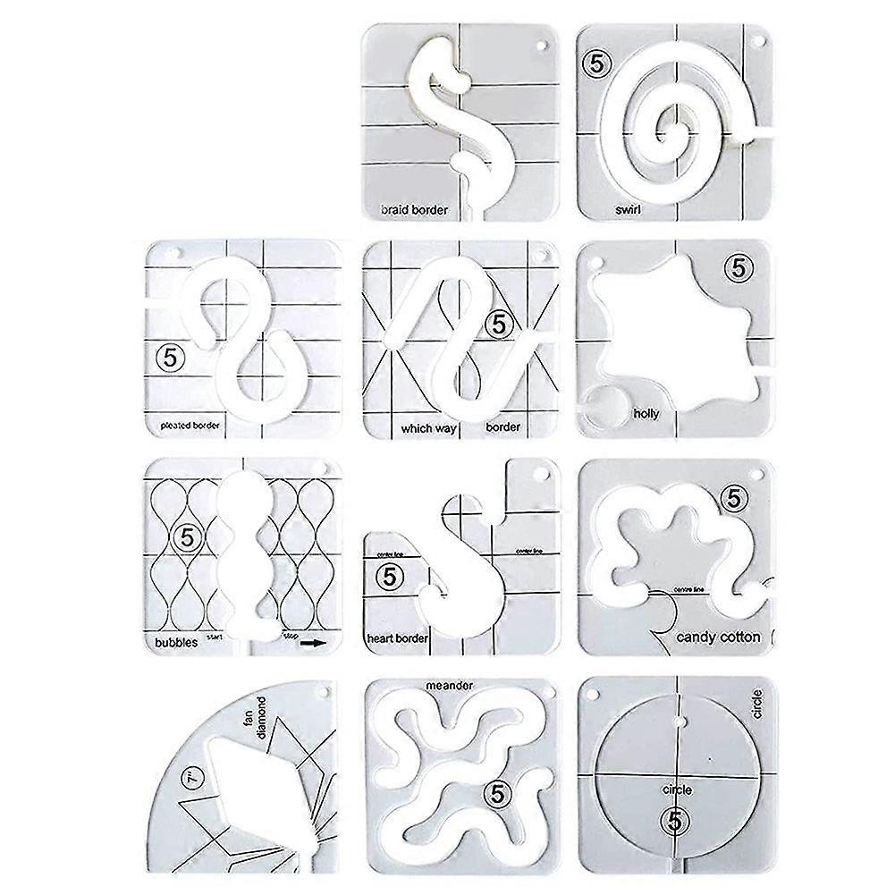 11PCS Free-Motion Quilting Template Set-Sewing Ruler & Clear Acrylic Ruler & Ironing Ruler for DIY