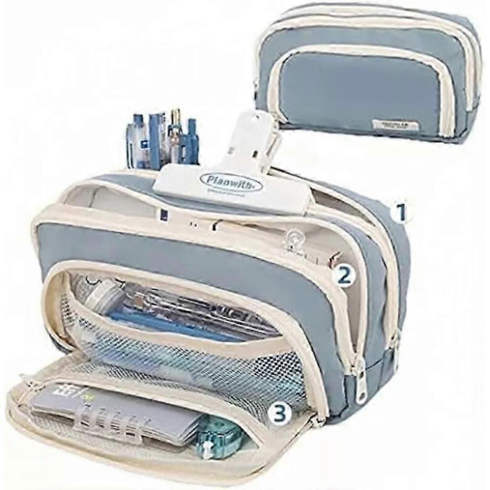 pencil case with 3 compartments big capacity storage