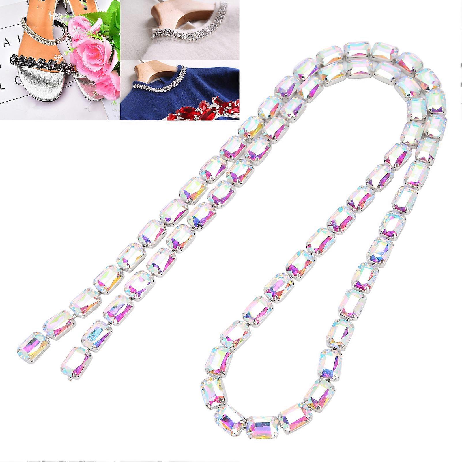 Rectangular Glass Diamond Chain 1m DIY Sewing Clothes Shoes Accessory