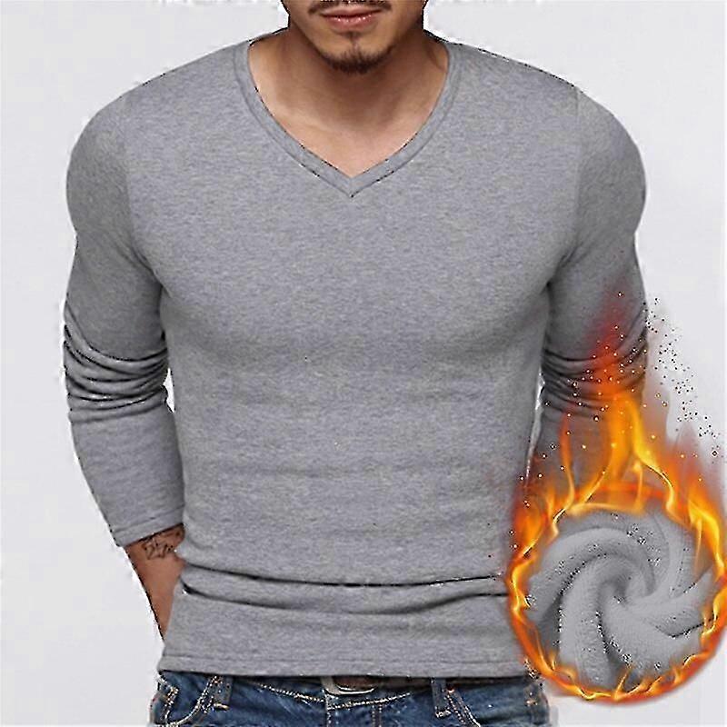 Termiska underkläder Män Långärmade Vinterunderkläder För män Plus Sammet Vadderad T-shirt Rund hals Smal Botten Herrskjorta