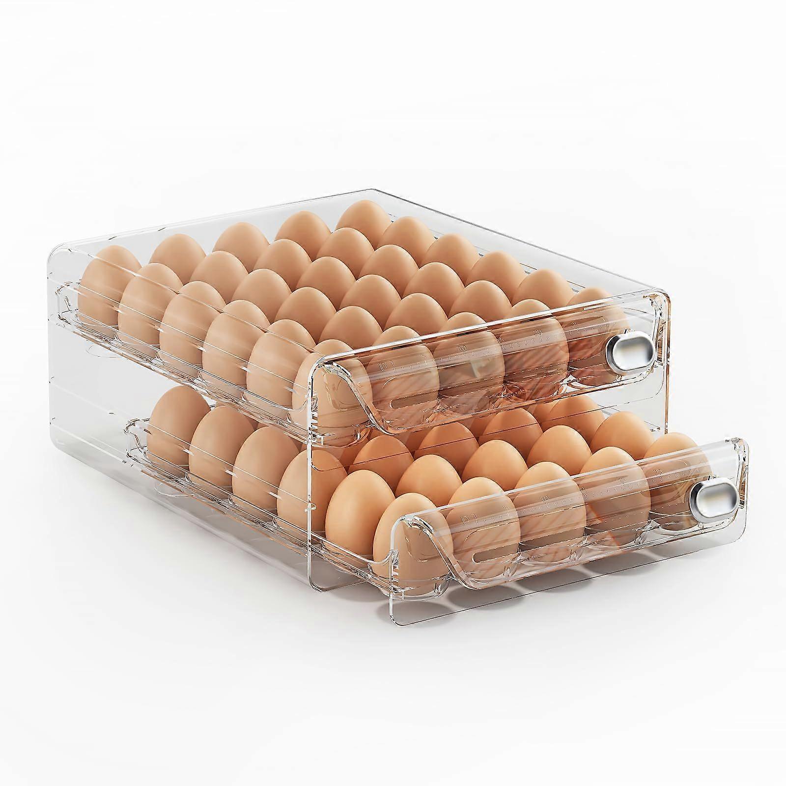 60 Egg Holder for Fridge, Egg Container for Refrigerator, Stackable Egg Storage Container, Egg Fresh Storage Box for Fridge, 2Layers Egg Tray, Clear E