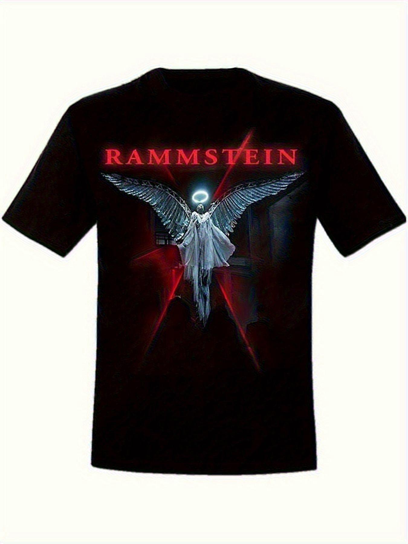 تي شيرت رمضي بشعار ريترو قوطي من Rammstein - شعار أحمر غامق وتصميم أجنحة ملاك، 100٪ قطن محبوك مطاطي دقيق، للجنسين عادي F-qwert138