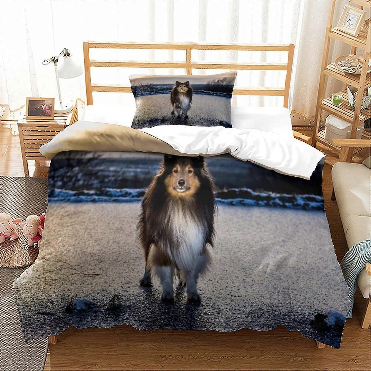 Bedding Single Bed Set Border Collie Printed Duvet Cover Super Soft Microfiber Bedding Set with Zipper with Pillowcases Quilt Cover Hypoallergenic for