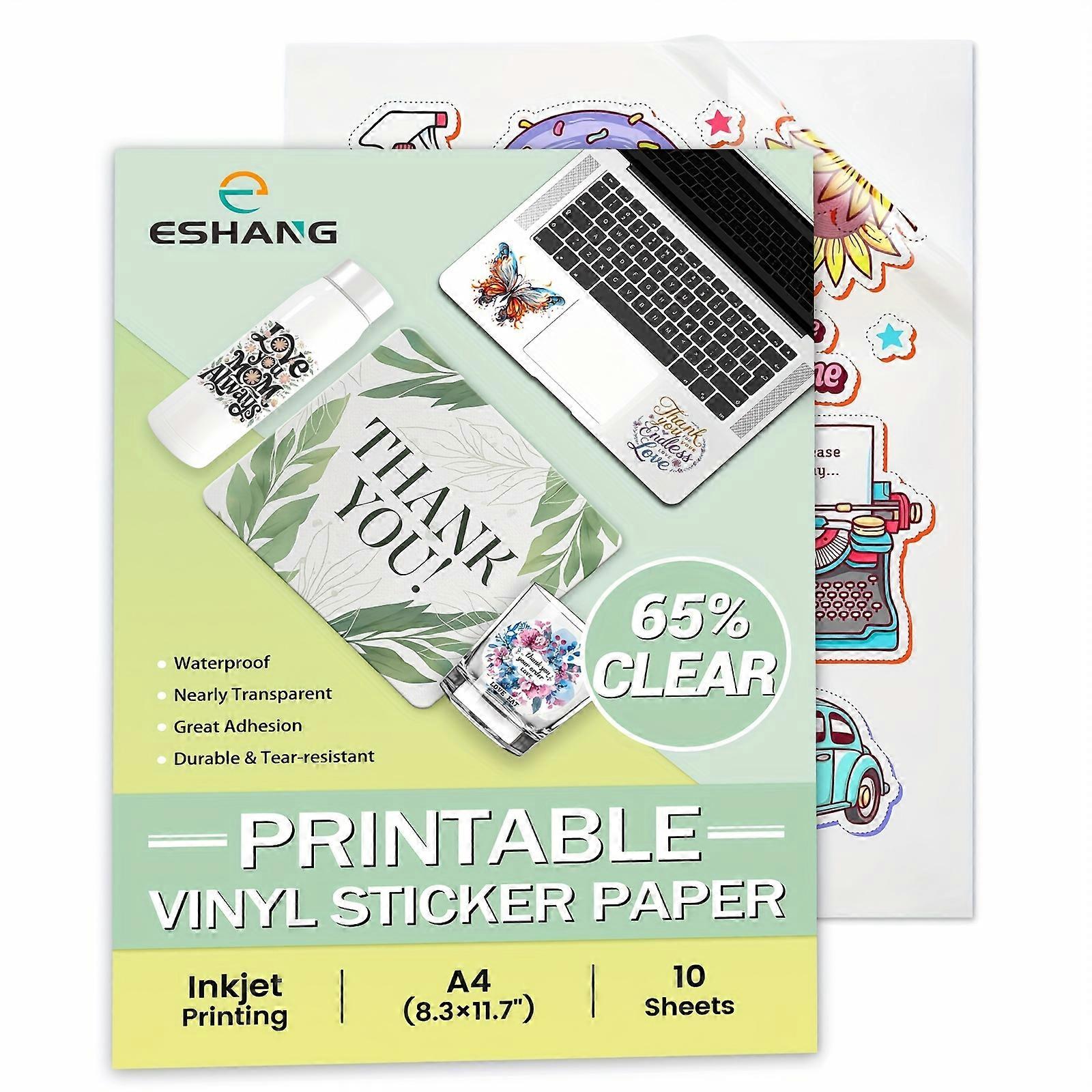 10 Sheets A4 Size Translucent  Sticker Paper for Inkjet Printer Transparent Glossy 8.3 x 11.7 - Printable Vinyl Sticker Paper