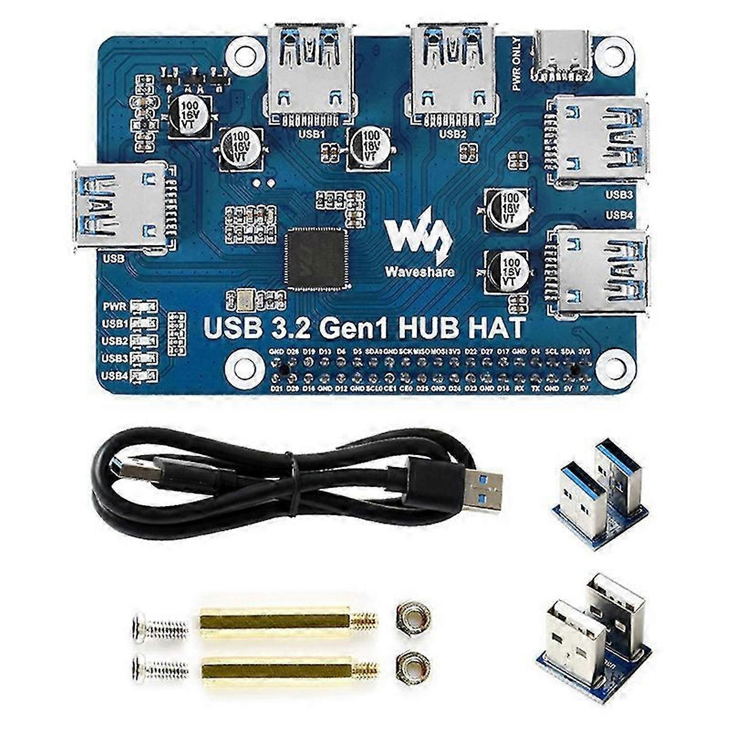 Waveshare USB 3.2 Gen1 HUB HAT für Raspberry Pi 4B 3B+ 3B 2B
